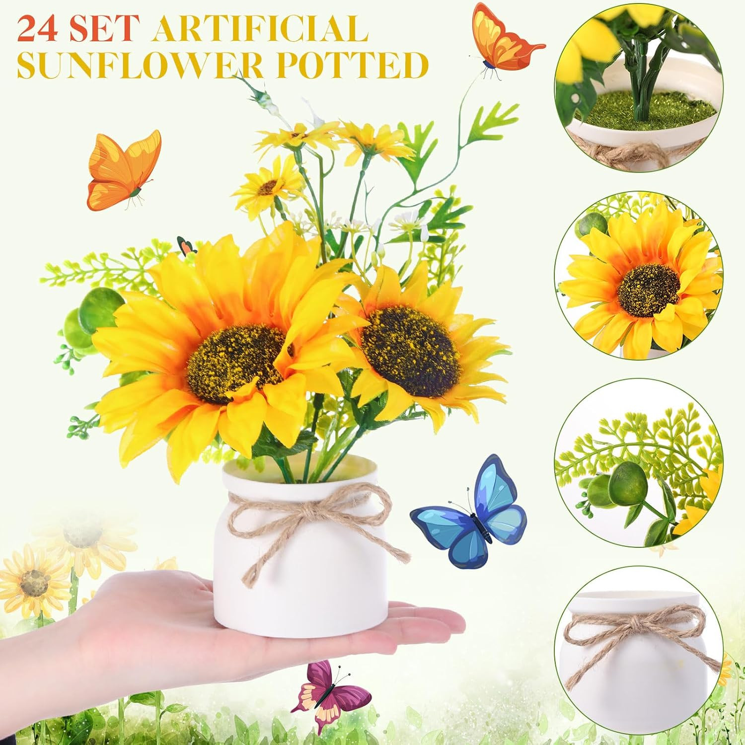 Artificial Sunflower Potted Plants Rustic Wedding Table Centerpieces Summer Spri