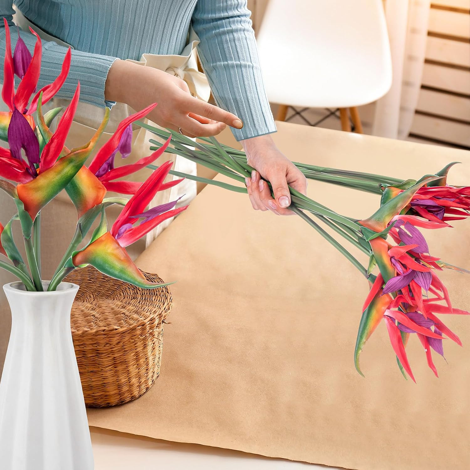 12 Pcs 24″ Pink Bird of Paradise Faux Flowers for Home Garden Party Decor