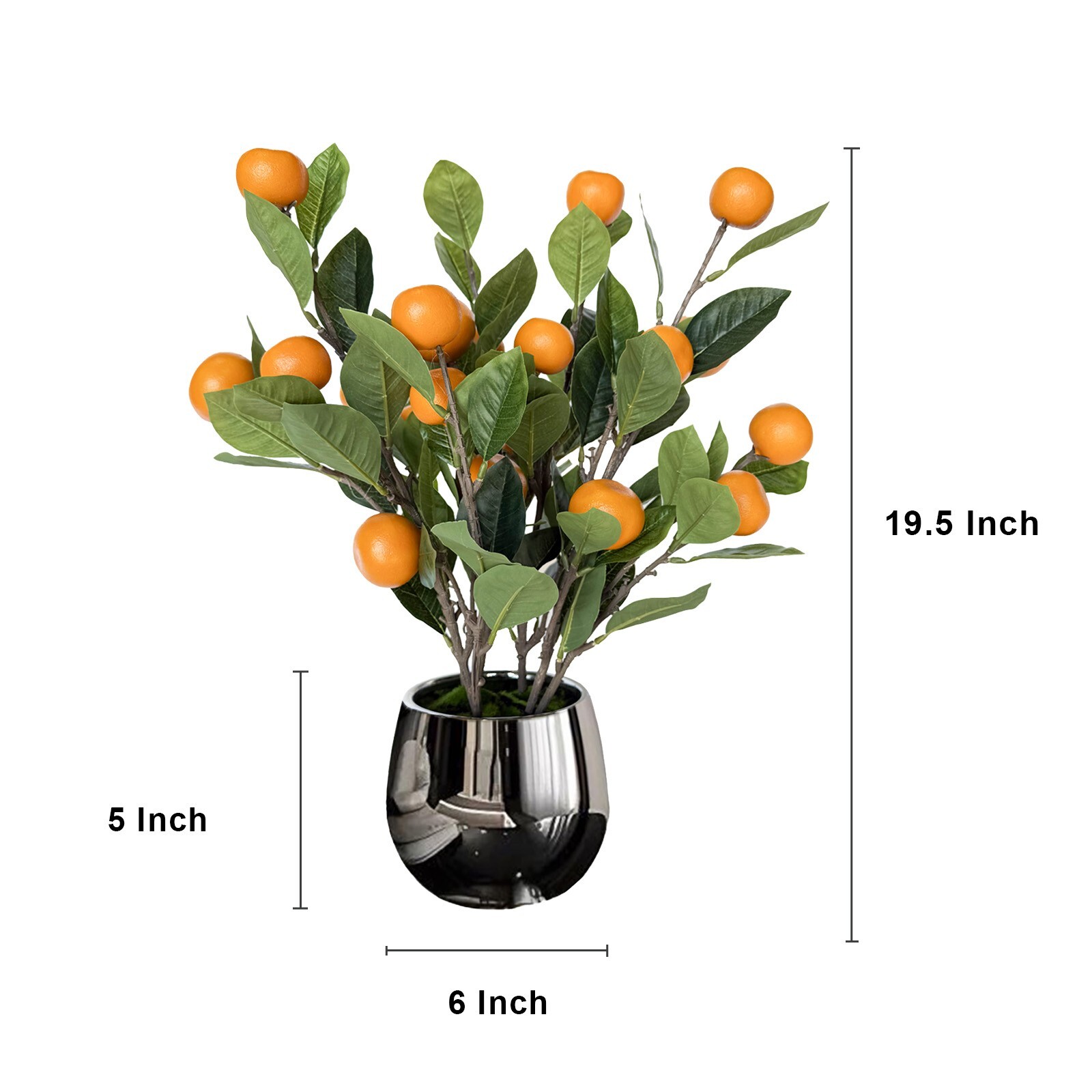 19″ Artificial Potted Plants Orange Tree Fruit Tree with Silver Color Pot