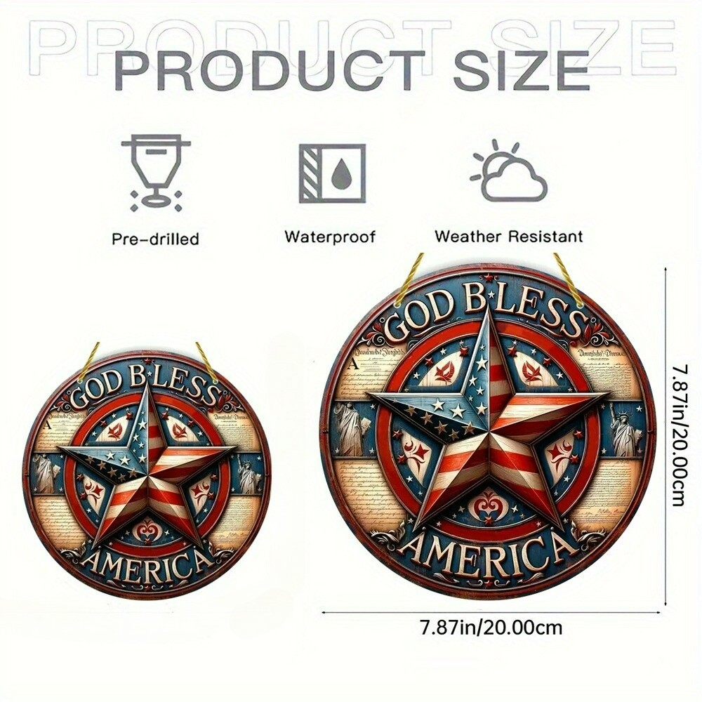 1 PC God Bless America Independence Day Sign American Star Round Acrylic Sign