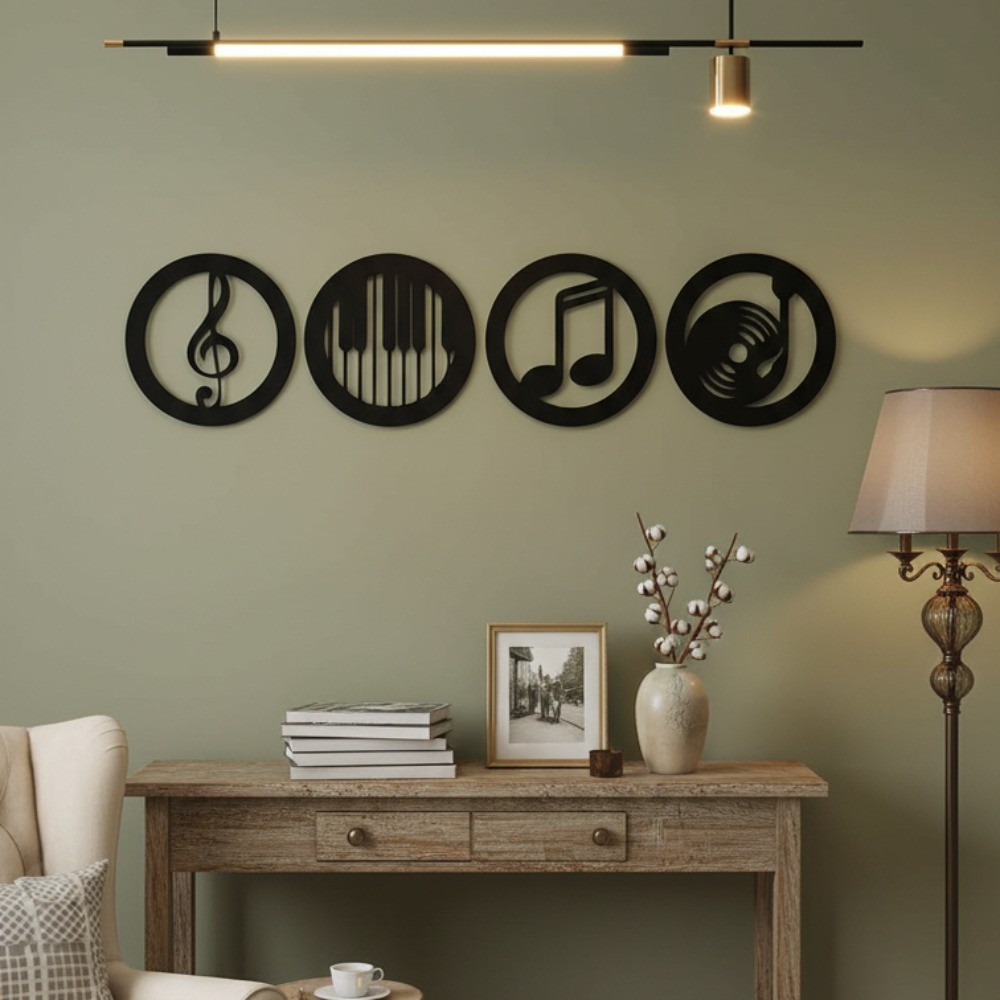 4-Piece Music Note Black Iron Metal Wall Art Set – Vintage Home Decor