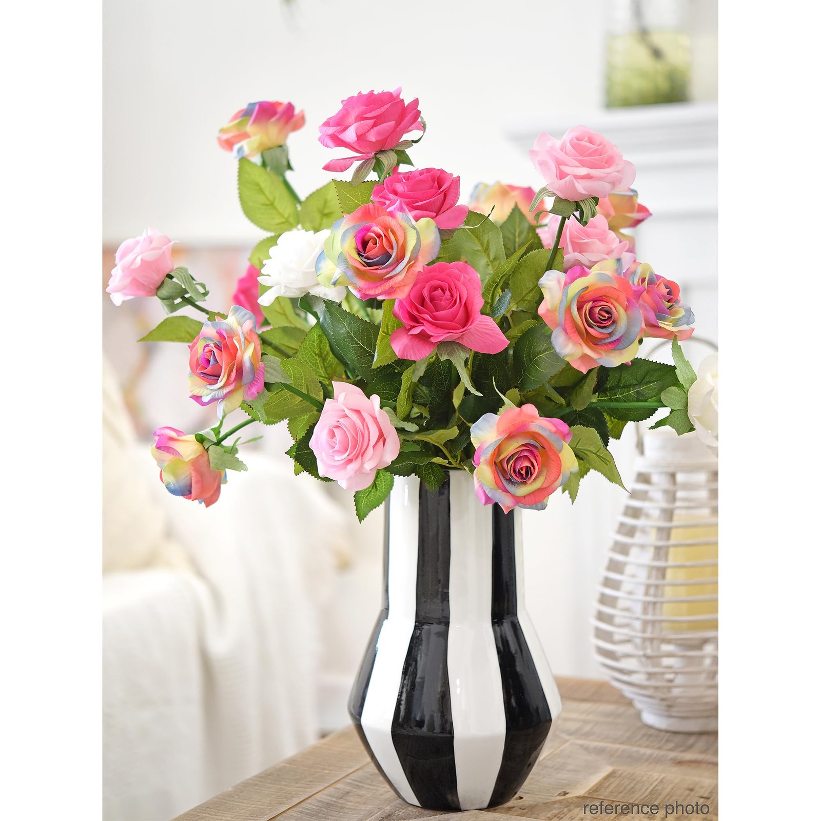 Rainbow Artificial Roses – 12 Faux Silk Stems with Real‑Touch Feel – Gift‑Rea…