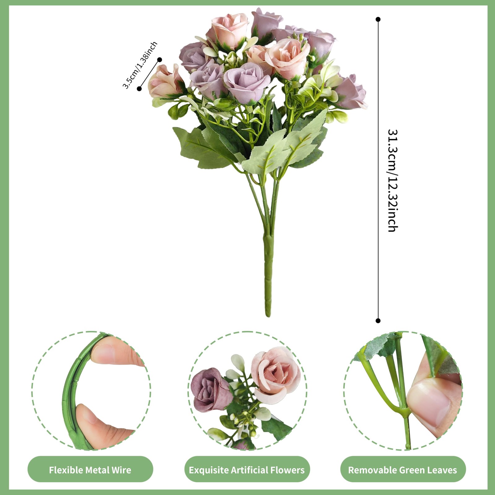 6 Stems Roses Artificial Flowers,Roses Bouquet with Leaf,Fake Flowers for Wed…
