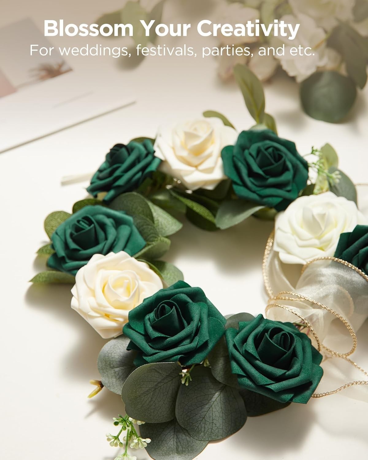 Hunt Green Foam Roses Bulk – 100 Pcs for DIY Wedding Decor
