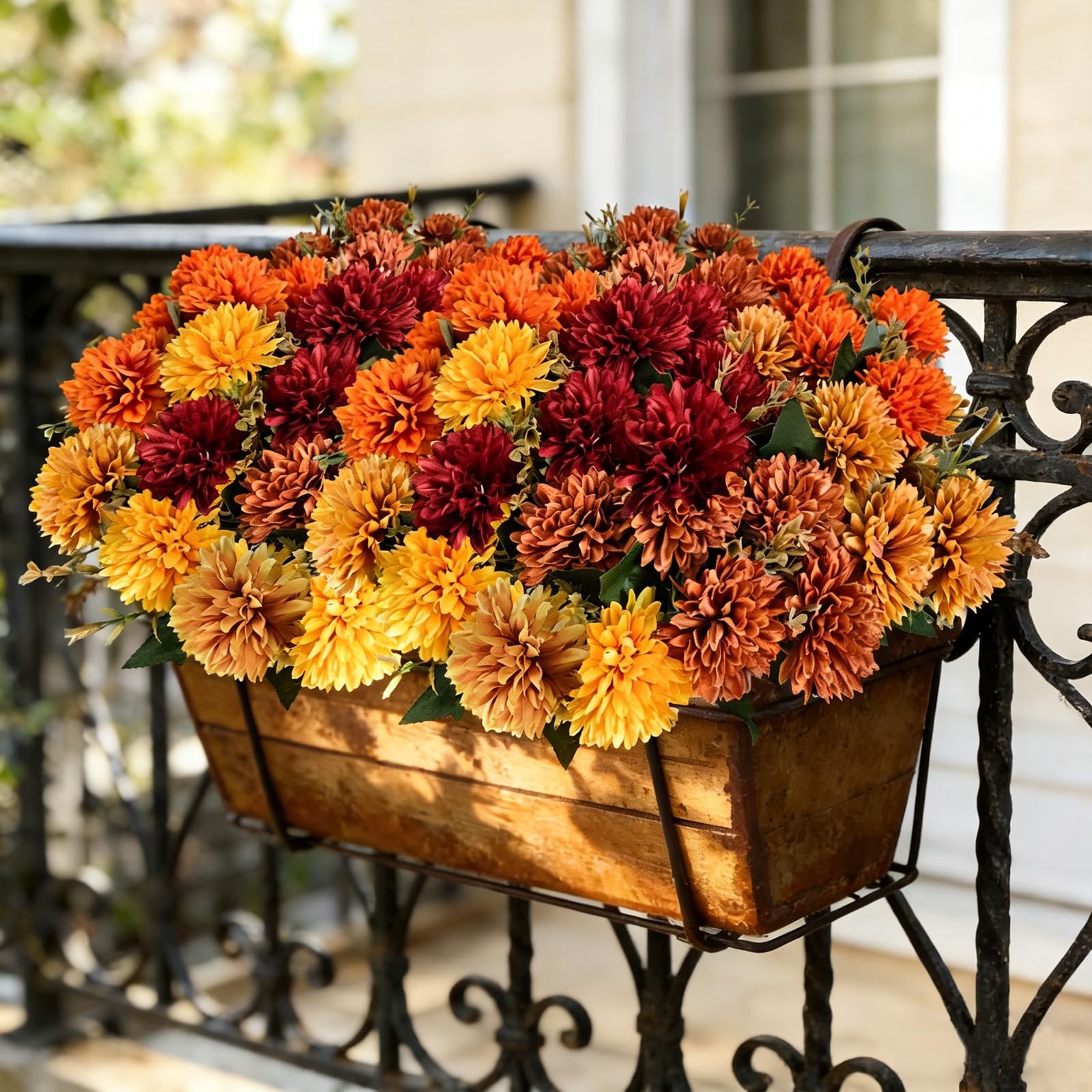 10Pcs Fake Flowers Artificial Mums for Outdoors,UV Resistant Faux Mums for Ou…