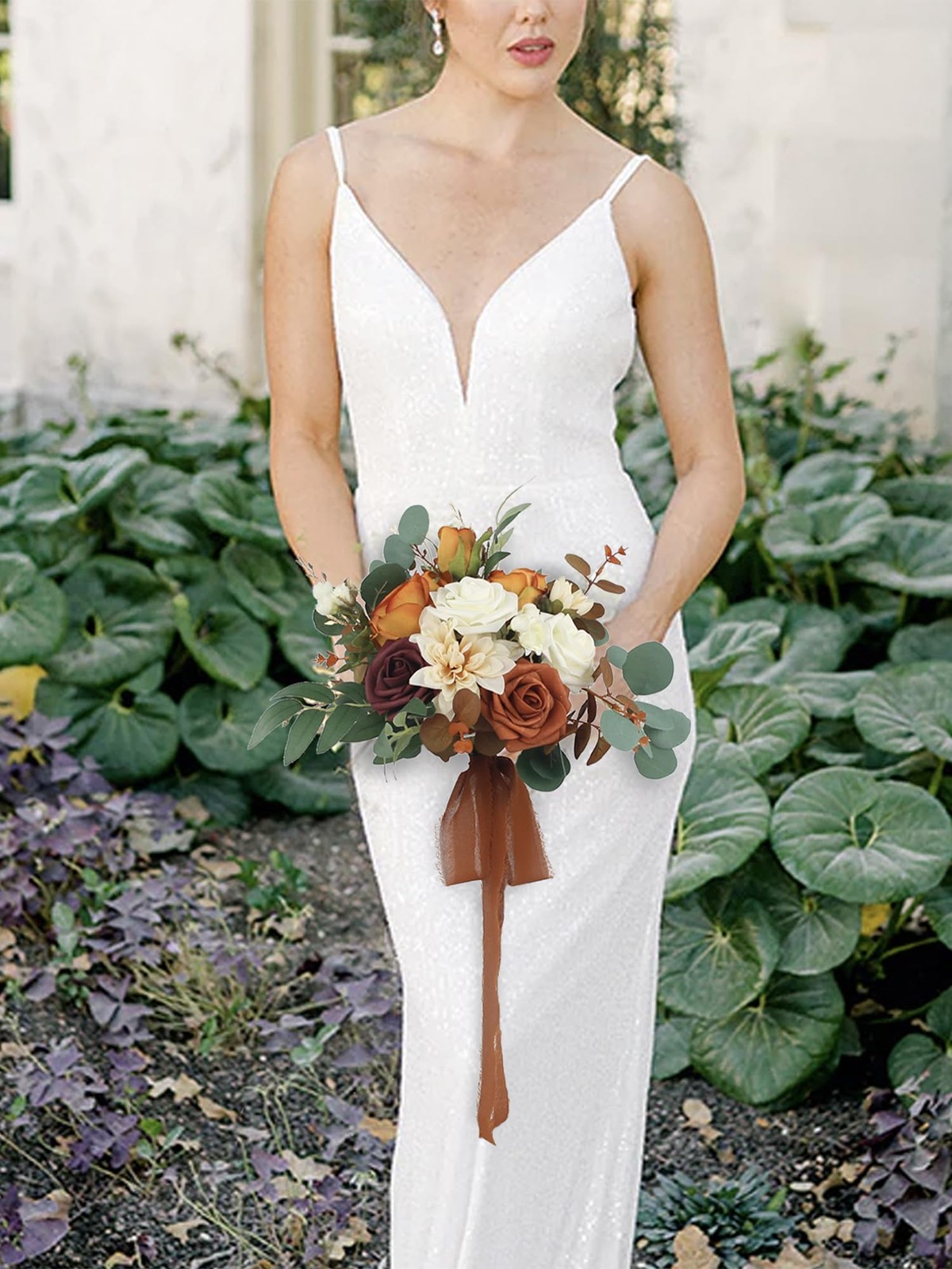 Burnt Orange Fall Wedding Bouquets Bridesmaids Terracotta Silk Flowers