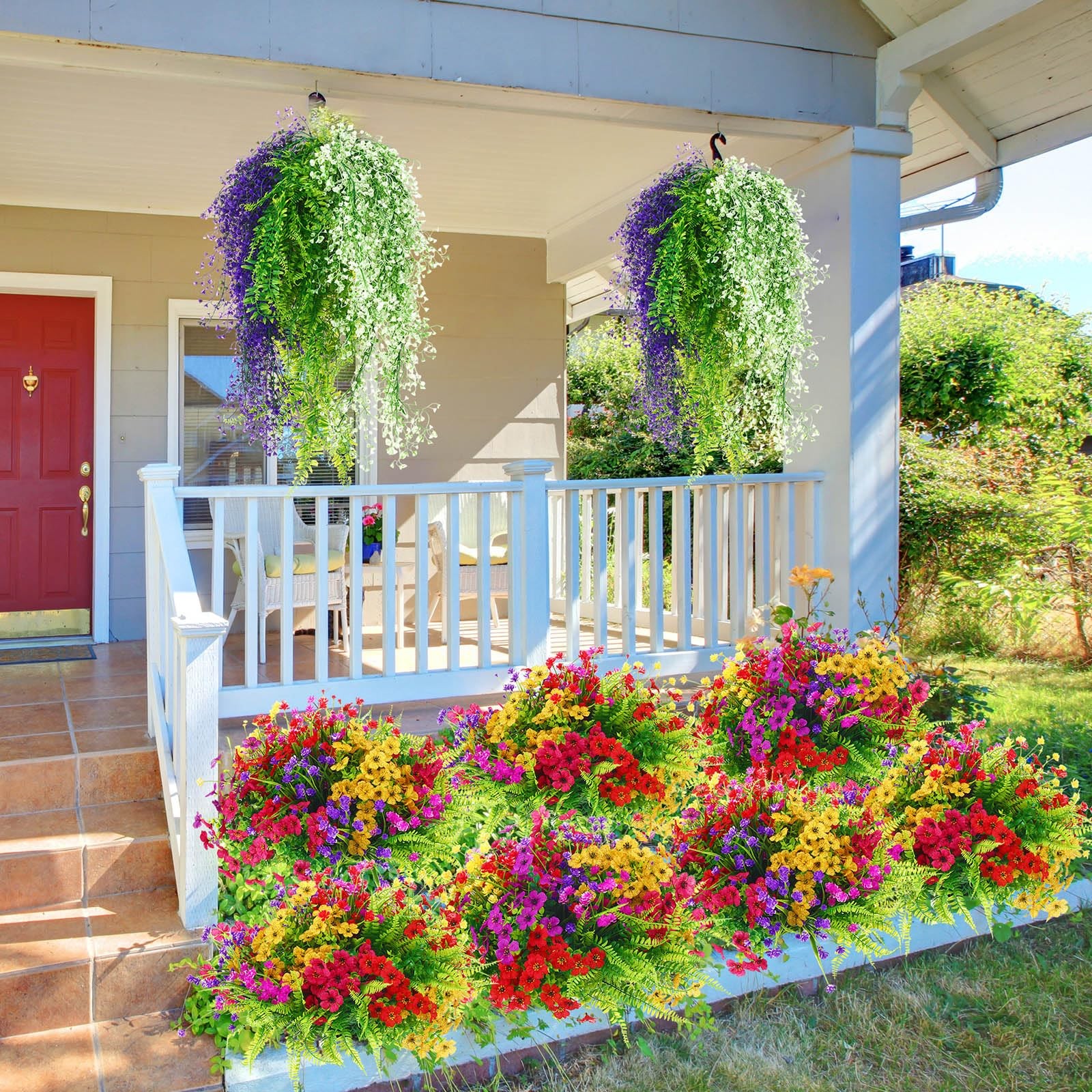 58 Pcs Artificial Fake Hanging Flowers Set for Outdoor Artificial Plants UV R…