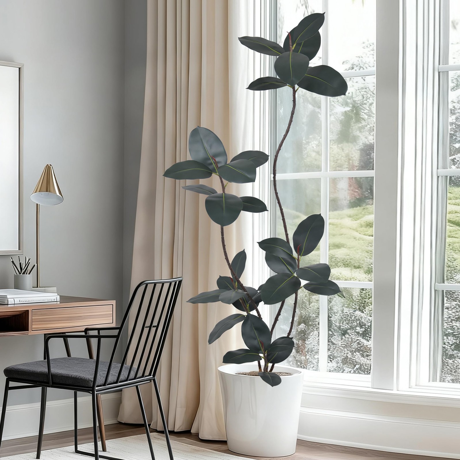 6FT Artificial Black Rubber Tree with Lifelike Leaves, 72in Faux Tropical Fic…