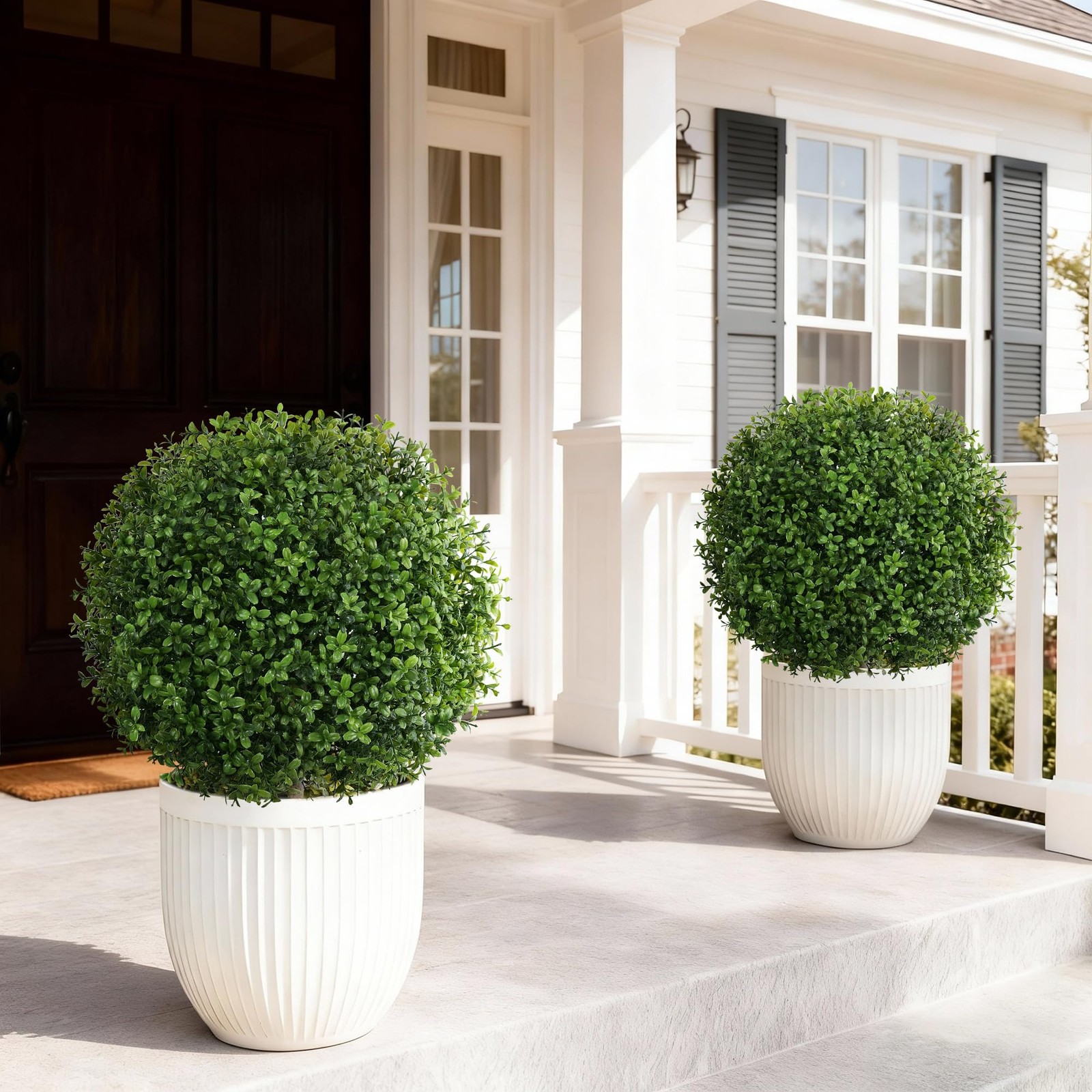 Artificial Boxwood Topiary Trees for Outdoor Set of 2 Fake Plant Bushes with …