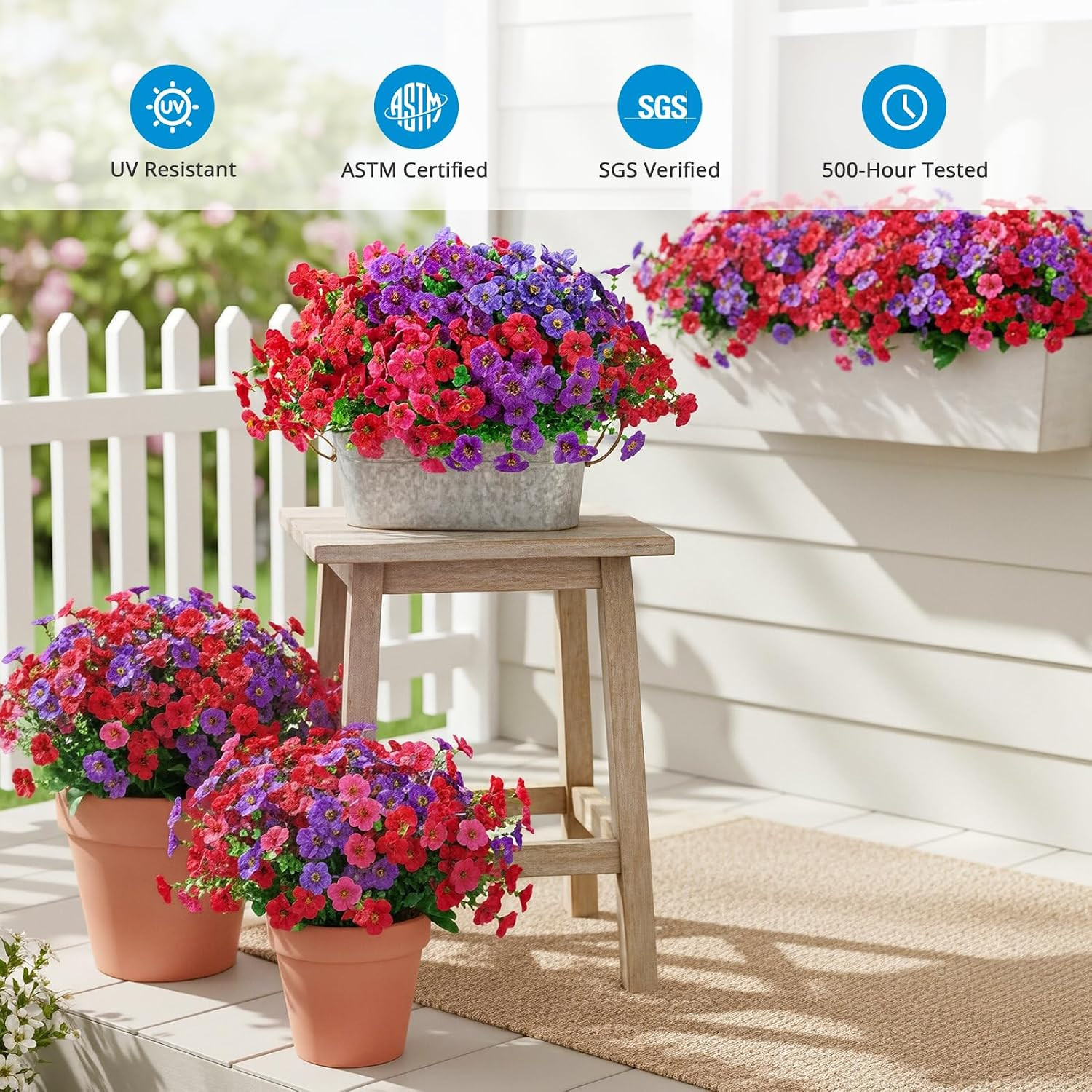 14 Bundles Outdoor Artificial Plants UV 14 PCS Red Rose Red Dark Purple Purple