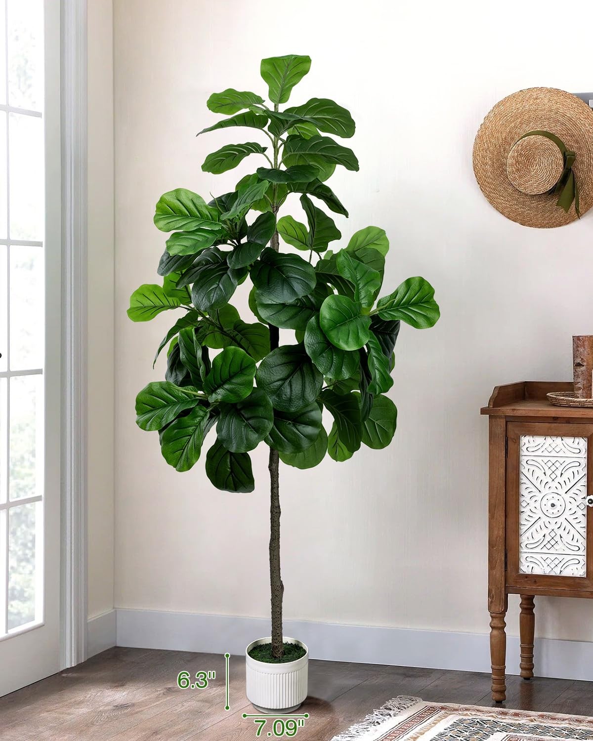 1 PCS Artificial Fiddle Leaf Fig Tree 6 ft Fake Faux Ficus White Planter Pot