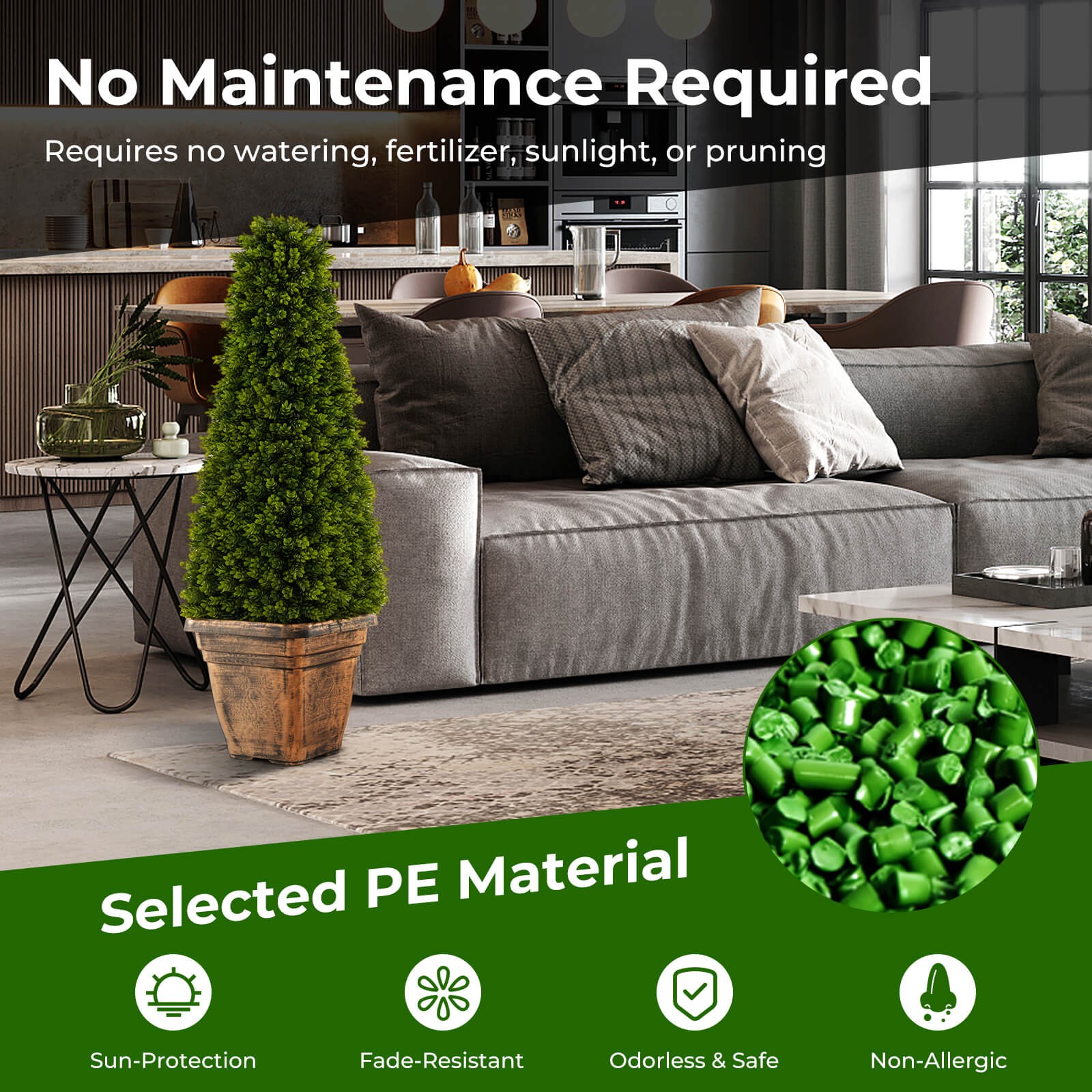 3FT Artificial Boxwood Topiary Tree with Cement-filled Pot Office Porch Decor