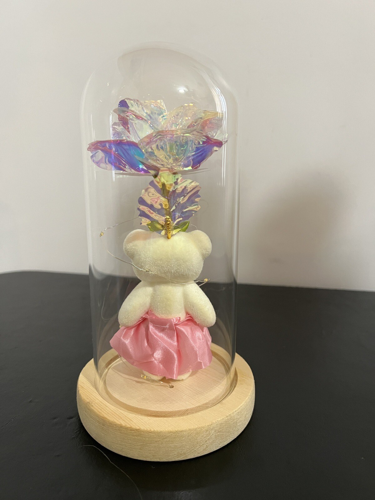 Rose in Glass Dome with Bear LED Gifts for Her Women Rose Alout