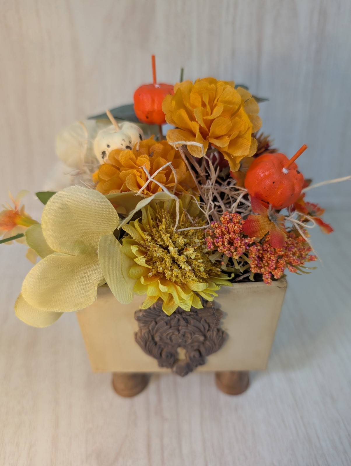 Set of 2 Handmade Fall Floral Centerpieces Rustic Farmhouse Wood Planter Decor