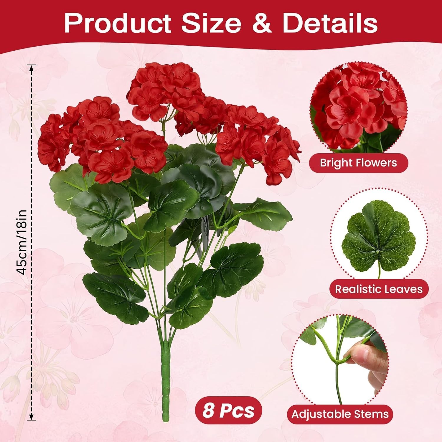Charming 8 Bundles of Faux Geraniums – Indoor & Outdoor Spring Decor Must-Have
