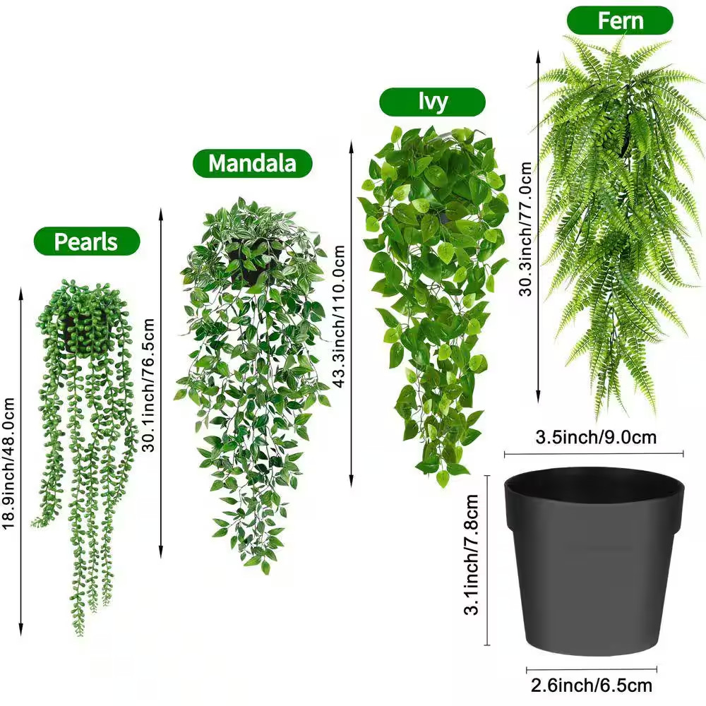 43.3 In. Green Artificial Hanging Eucalyptus Plants in Pot, Fake Potted Greenery