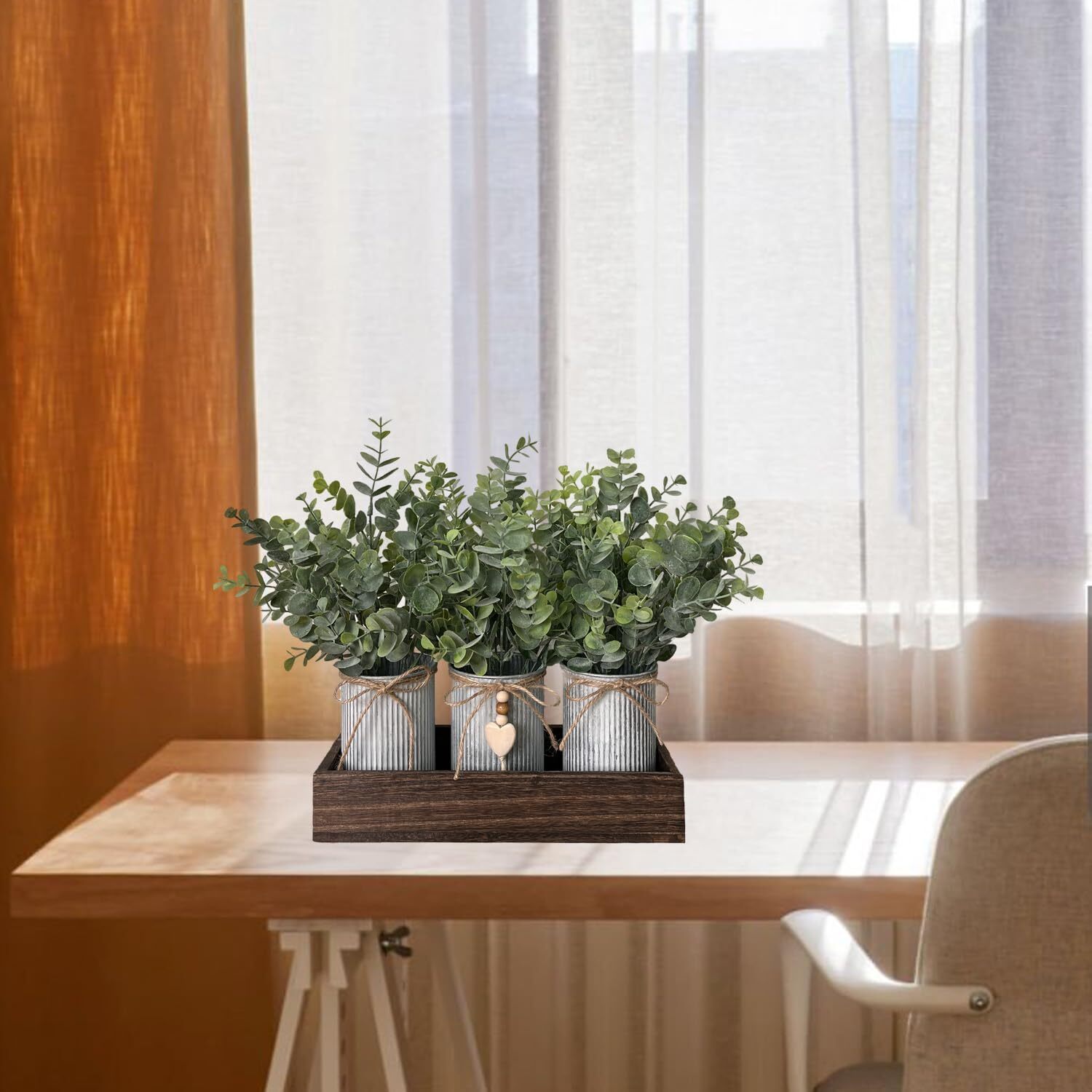 Artificial Flower Decorative Centerpiece Frosty Green Eucalyptus Table Arrang…