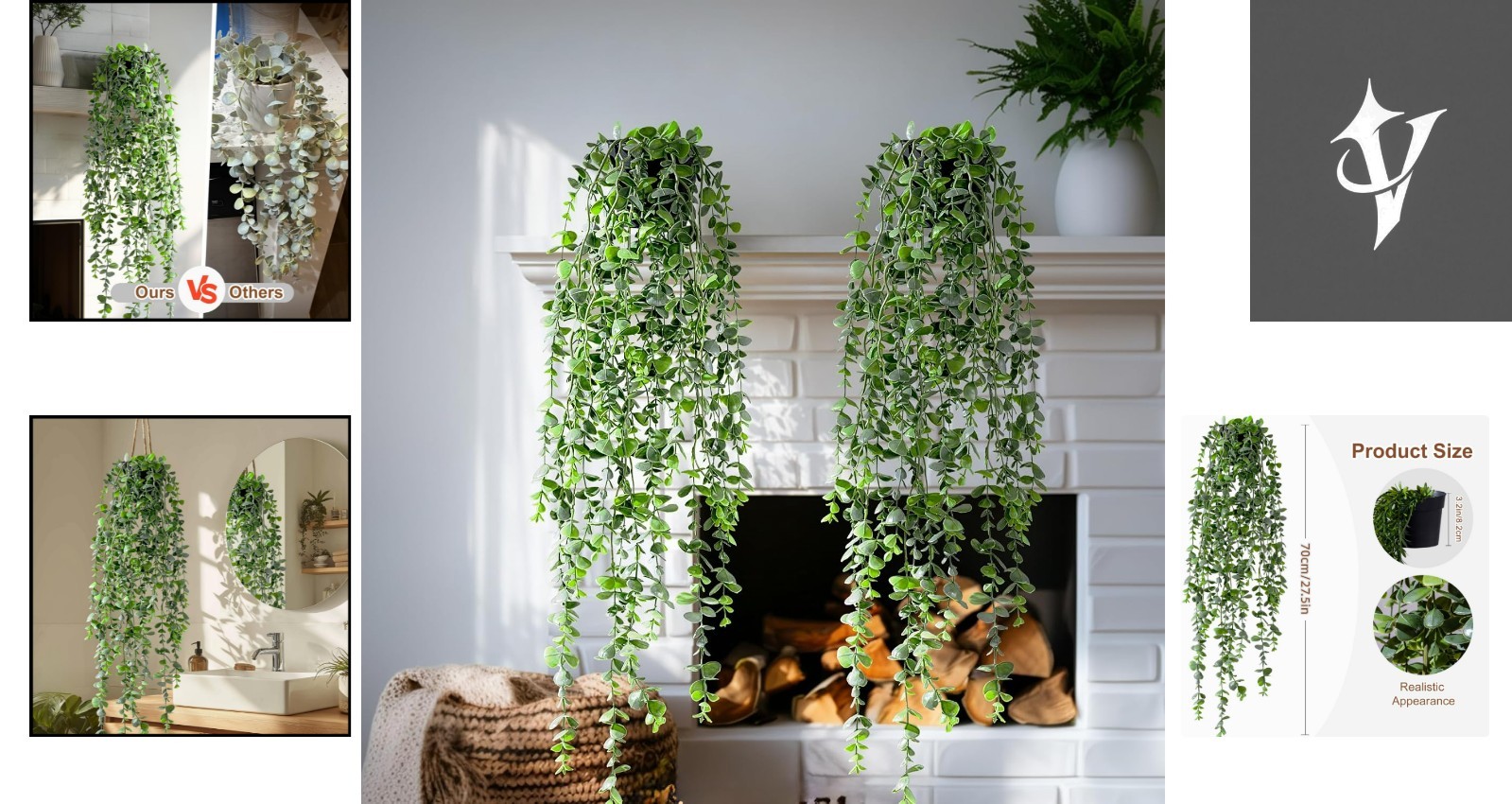 Maintenance-Free Faux Eucalyptus Hanging Planters – Lifelike Decor for Any Room