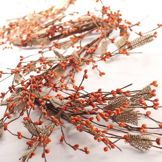 Rustic Autumn Burlap and Harvest Orange Pip Berry 57″ Garland
