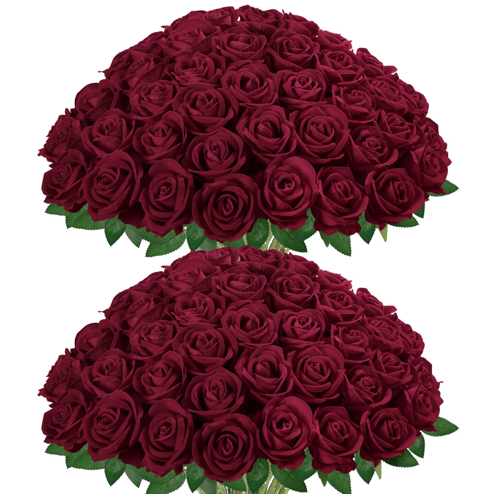 50 PCS Burgundy Artificial Rose Fake Velvet Silk Flower Wedding Decor Bulk