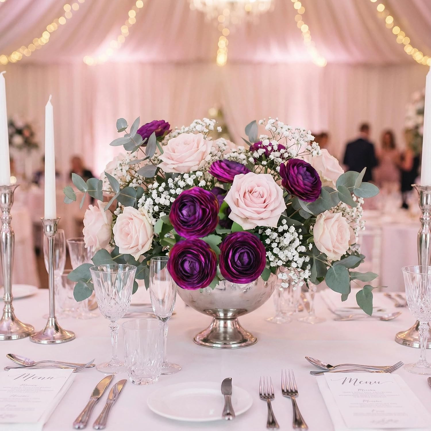Artificial Ranunculus Flowers with Real Touch Stem,Silk Ranunculus Flowers (Purp