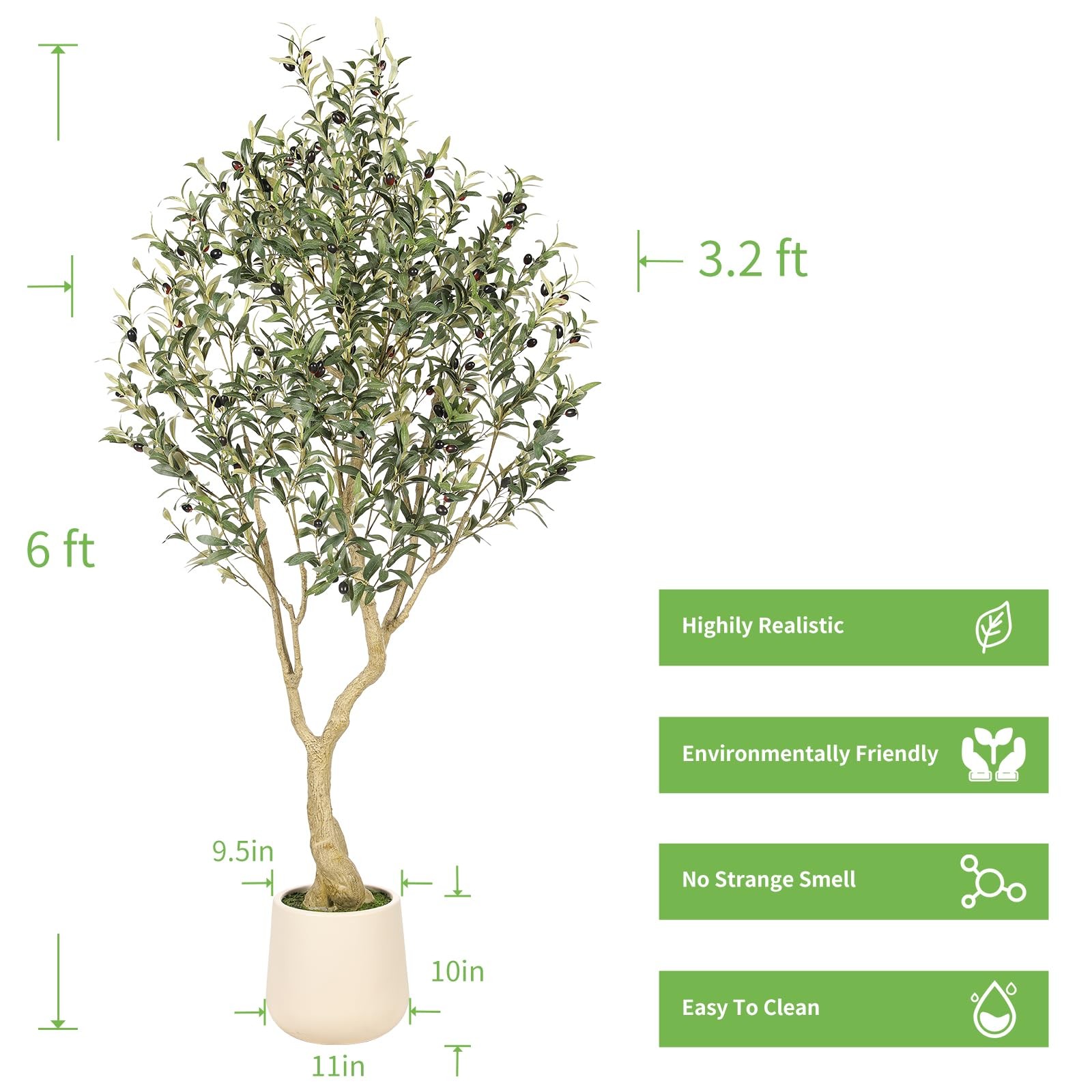 Realead 6ft Artificial Olive Tree with Tall Exquisite Planter – 6ft, Green