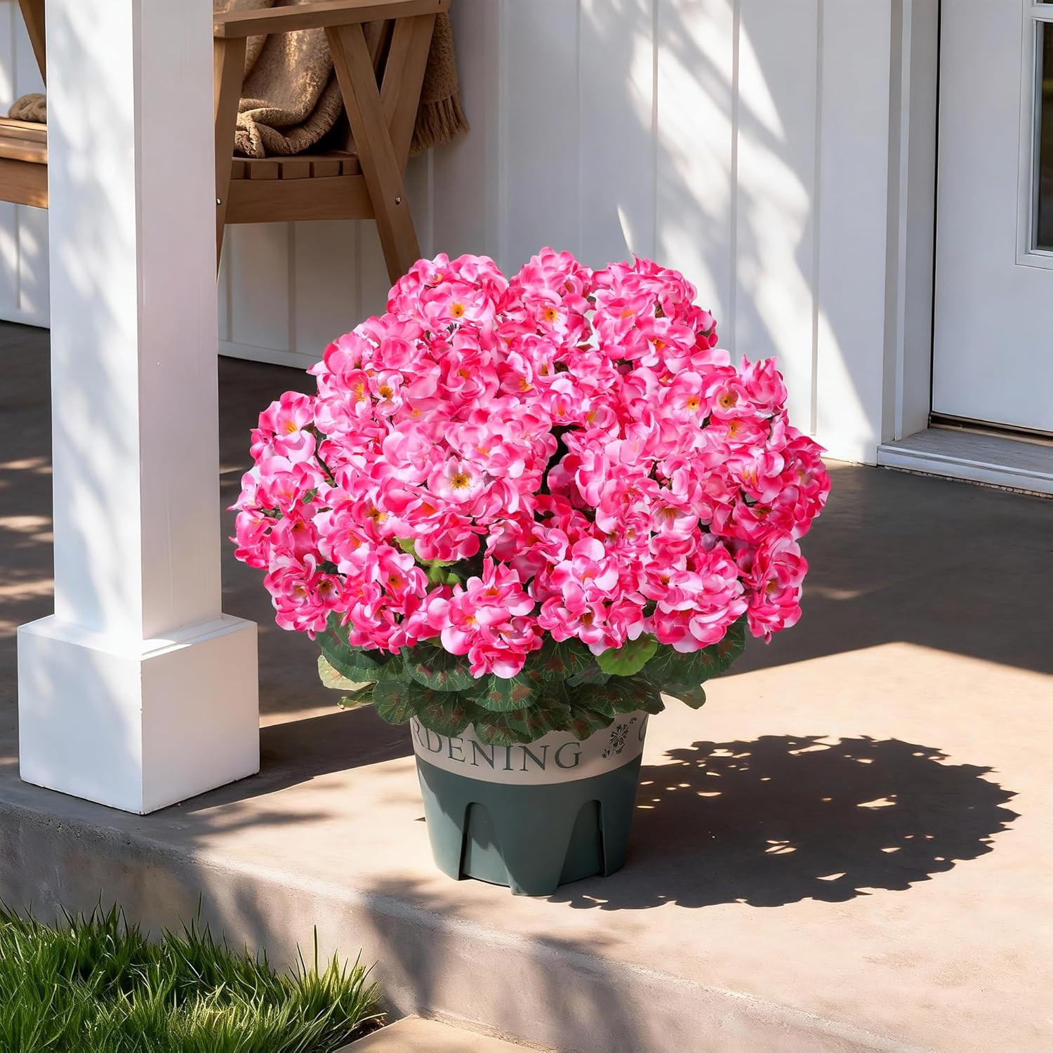 Geraniums Artificial Flowers for Outdoors, 2 Pack Potted Plants Pink Faux Gerani