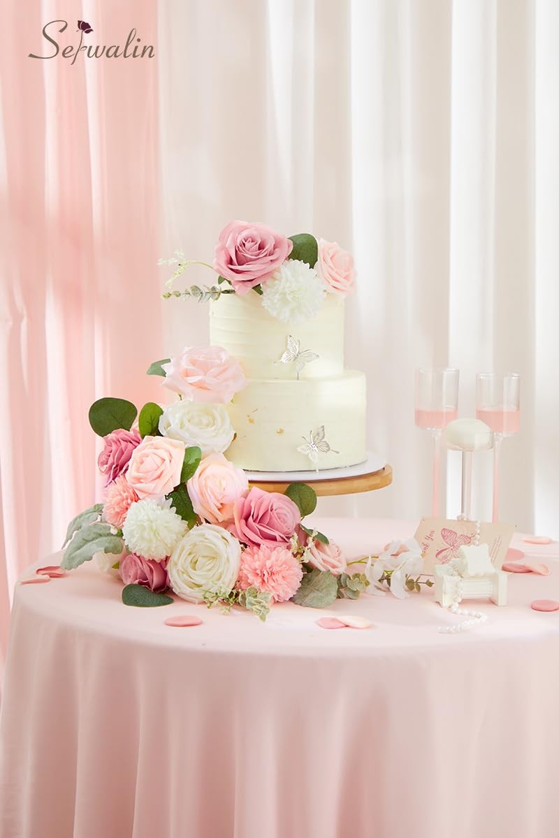 Artificial Blush Pink White Mixed Roses Fake Silk Flowers DIY Wedding Decor