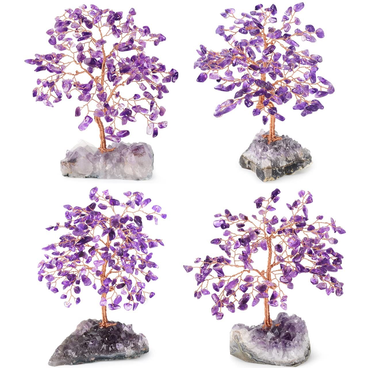 Handmade Chakra Gemstone Crystal Tree of Life,Natural Amethyst with Amethyst Clu