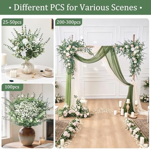 100 Pcs Mixed Artificial Eucalyptus Stems,Babys Breath Artificial 100pcs