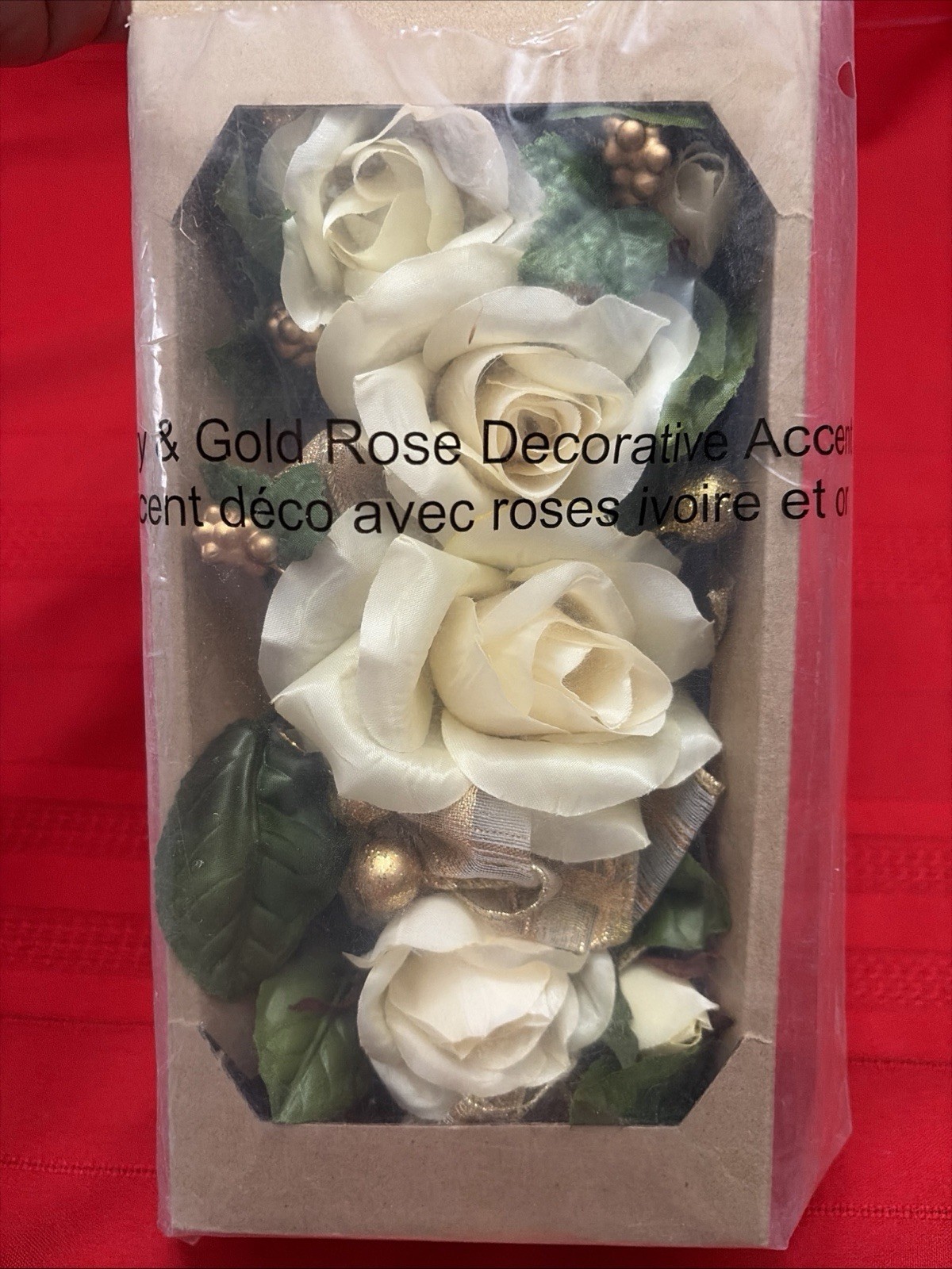 Avon ivory & gold rose decorative accent