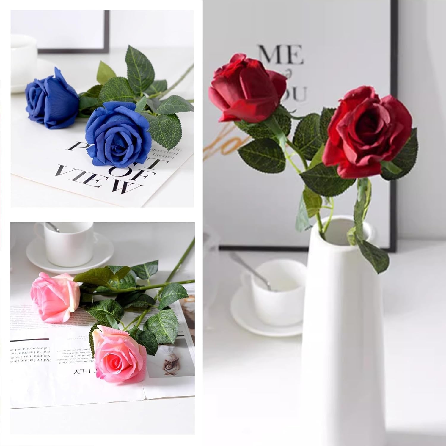 20PCS Floral Wire Stem with Leaves and 20PCS Artificial Flower Calyxes Set, f…
