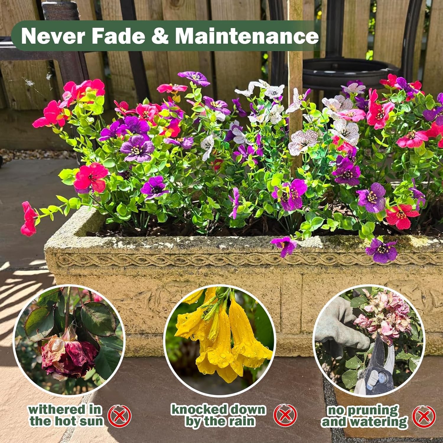Realistic Artificial Outdoor Flowers UV-Resistant Plastic Fade Resistant Flowers