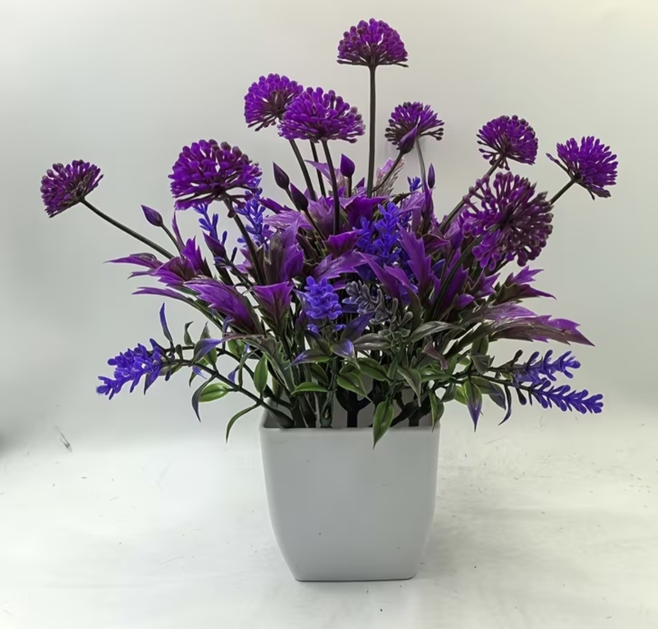 2pcs Artificial Floral Potted Arrangement, Purple ,White Green 7.09inch