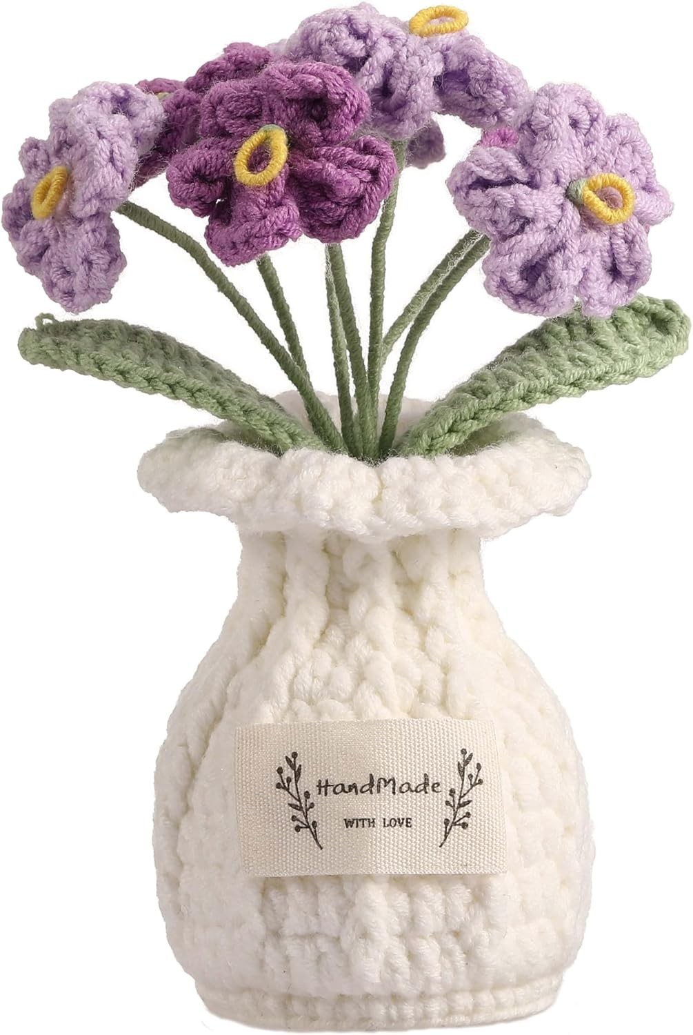 Elegant 7 Bloom Crochet Forget-Me-Not Potted Plant – Handcrafted Home Accent