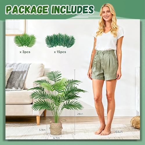 Fake Palm Tree 28Inch Faux Plant Potted Tall Fake Plant with Hand-Woven 28” 1