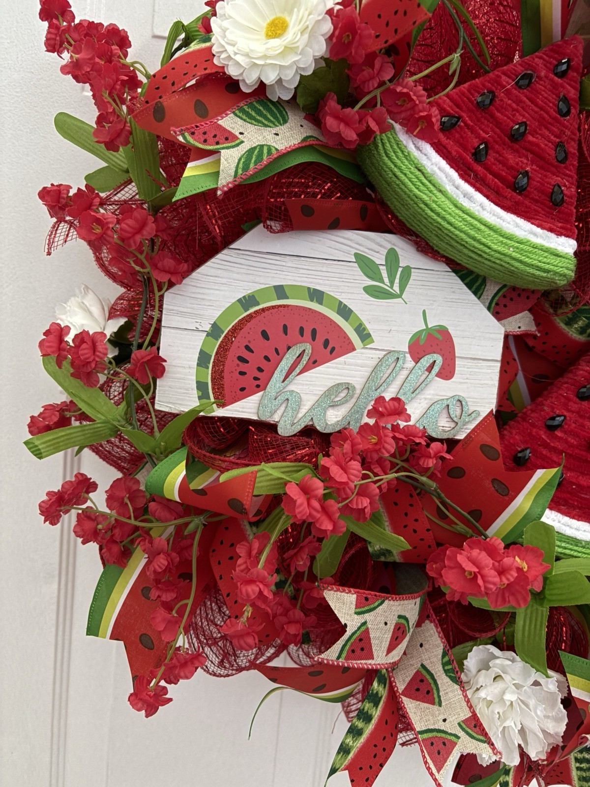 22” Watermelon Hanging Wreath. Summer/Fall. Wall/Door Decor. New. Handcrafted.￼