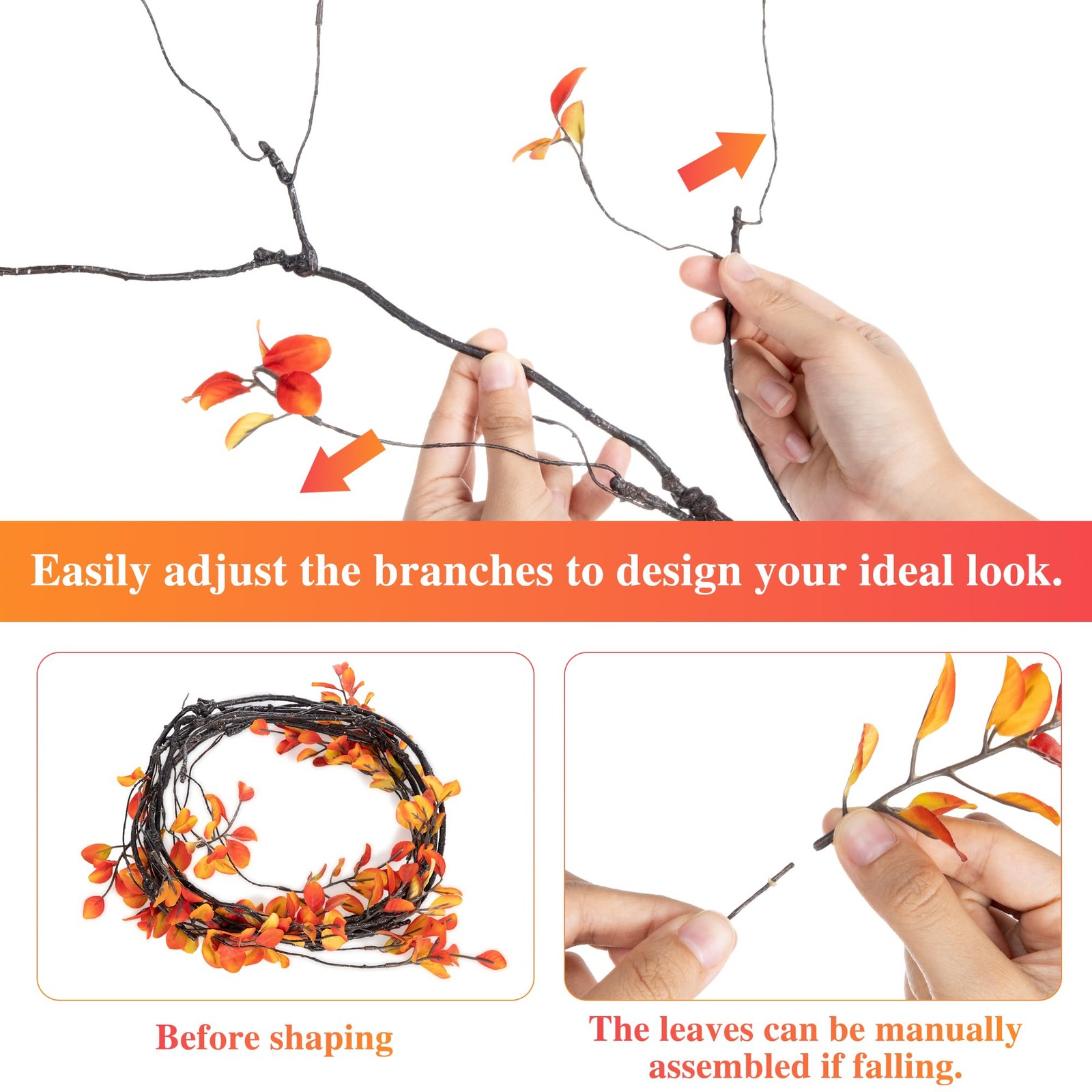 4 Pcs Fall Stems Artificial Ficus Branches – Faux Thanksgiving Stems for Vase…