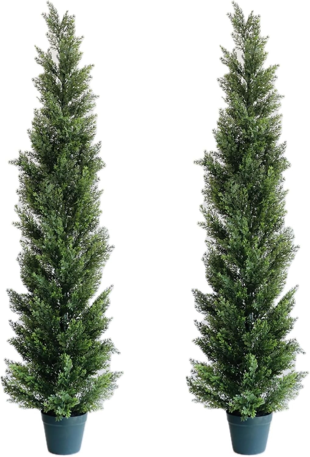 5 Feet Outdoor Artificial Topiary Cedar Tree, Set of 2 UV Resistant Potted Fa…