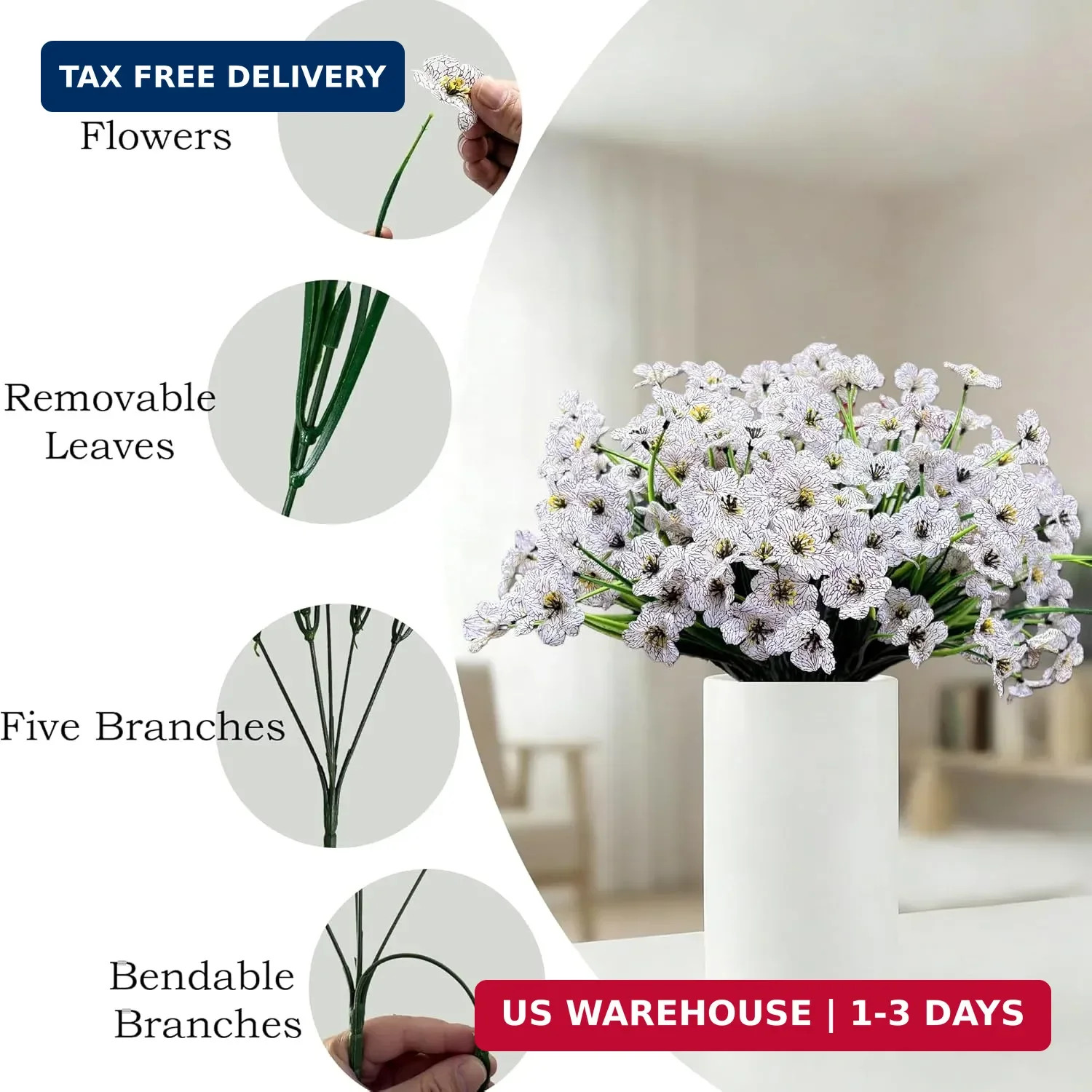 20 Bundles Artificial Flowers for Outdoors, UV Resistant Fake Flowers with Plast