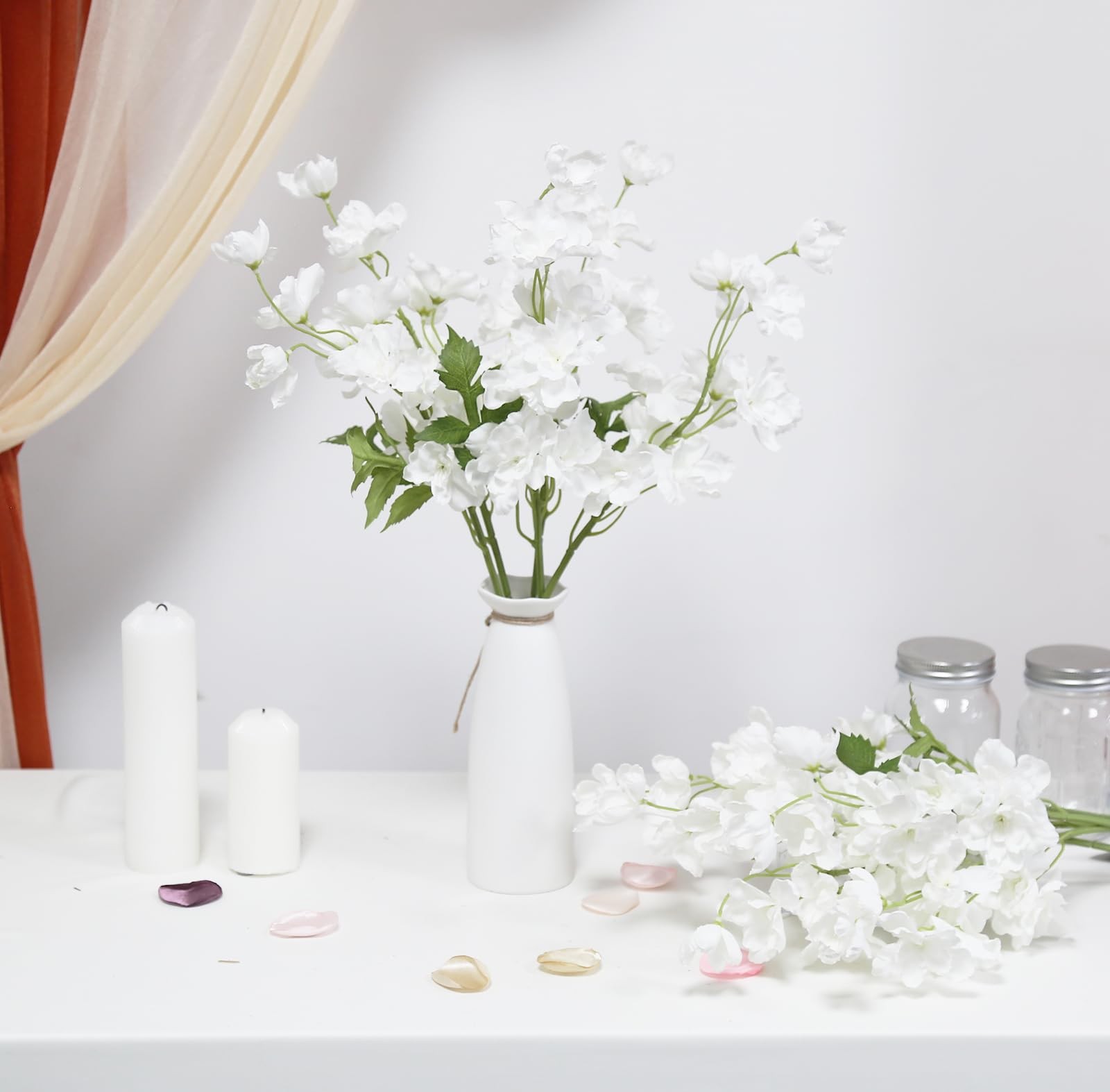10PCS White Delphinium Artificial Flowers 19.7” Faux Delphinium Stems Silk L…