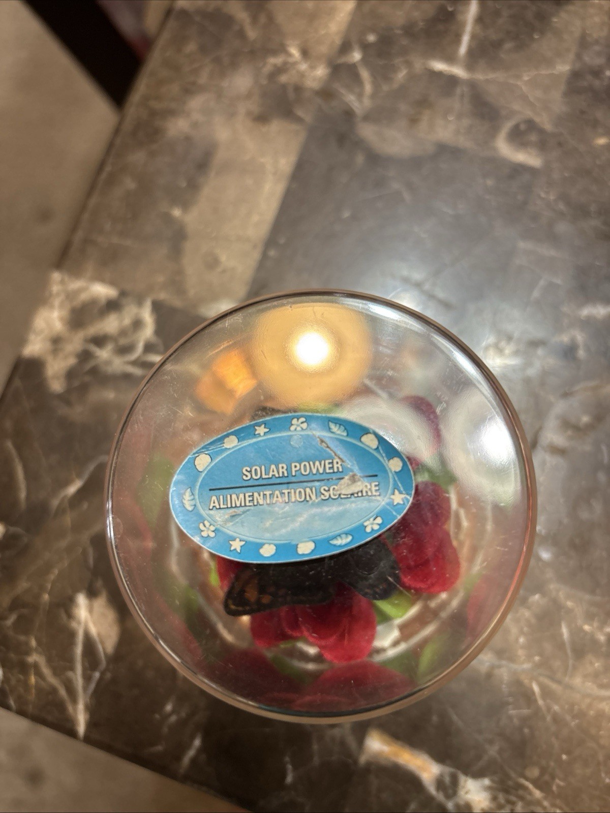 Artificial Rose With Butterfly Solar Power Desk Display