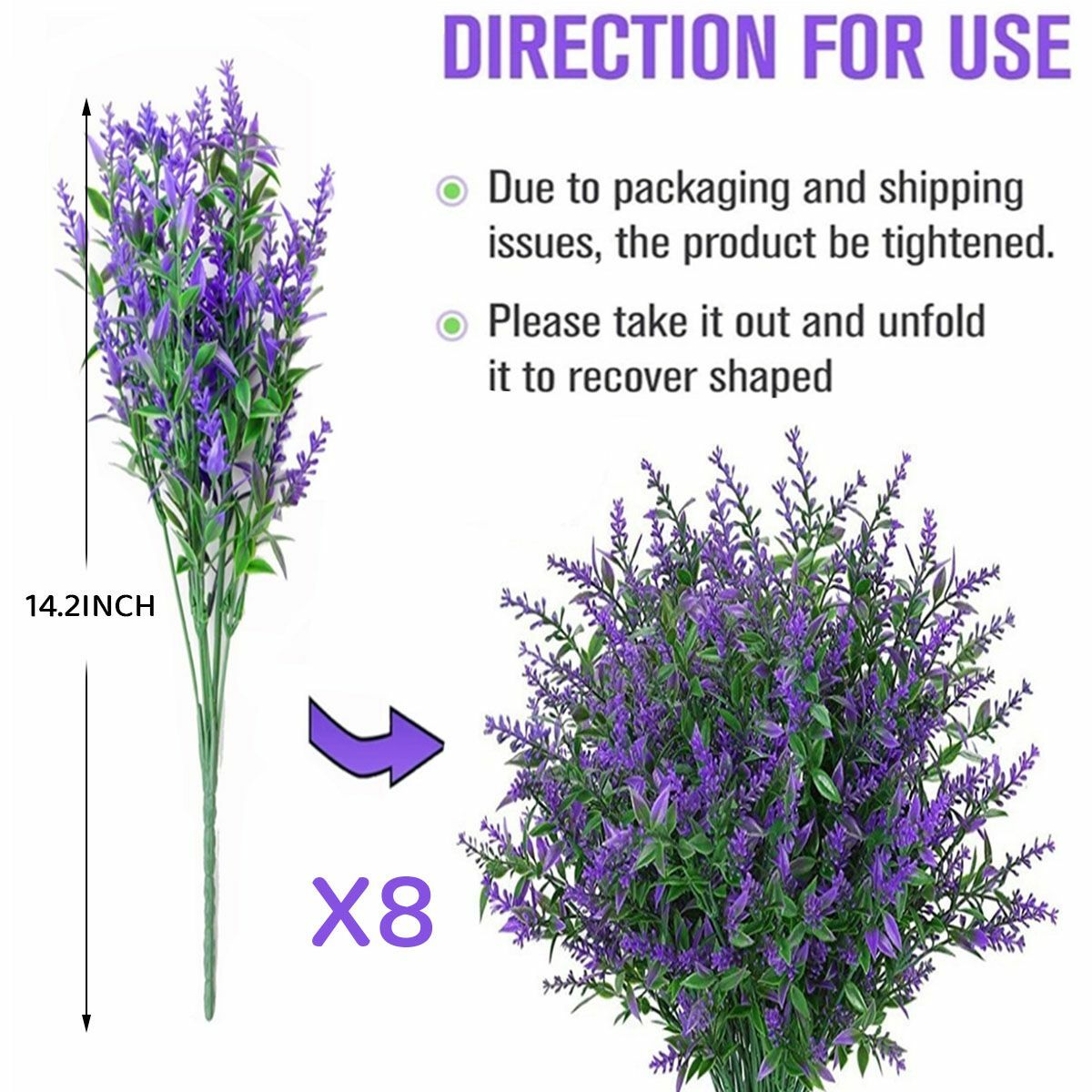 8 Bundles Outdoor Artificial Lavender Fake Flowers UV Resistant Shrubs Plants
