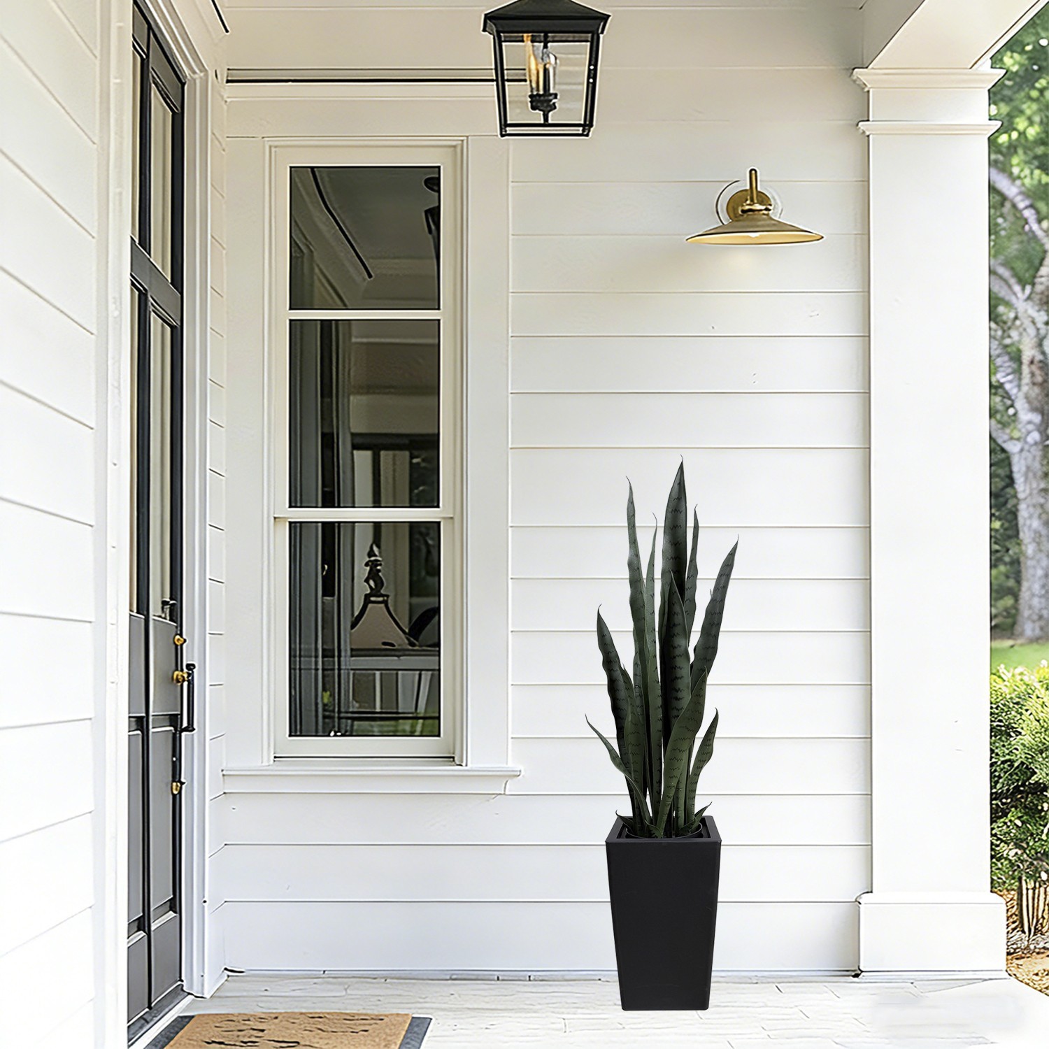 90cm Dark Artificial Snake Plant in Black Pot, Potted Sansevieria