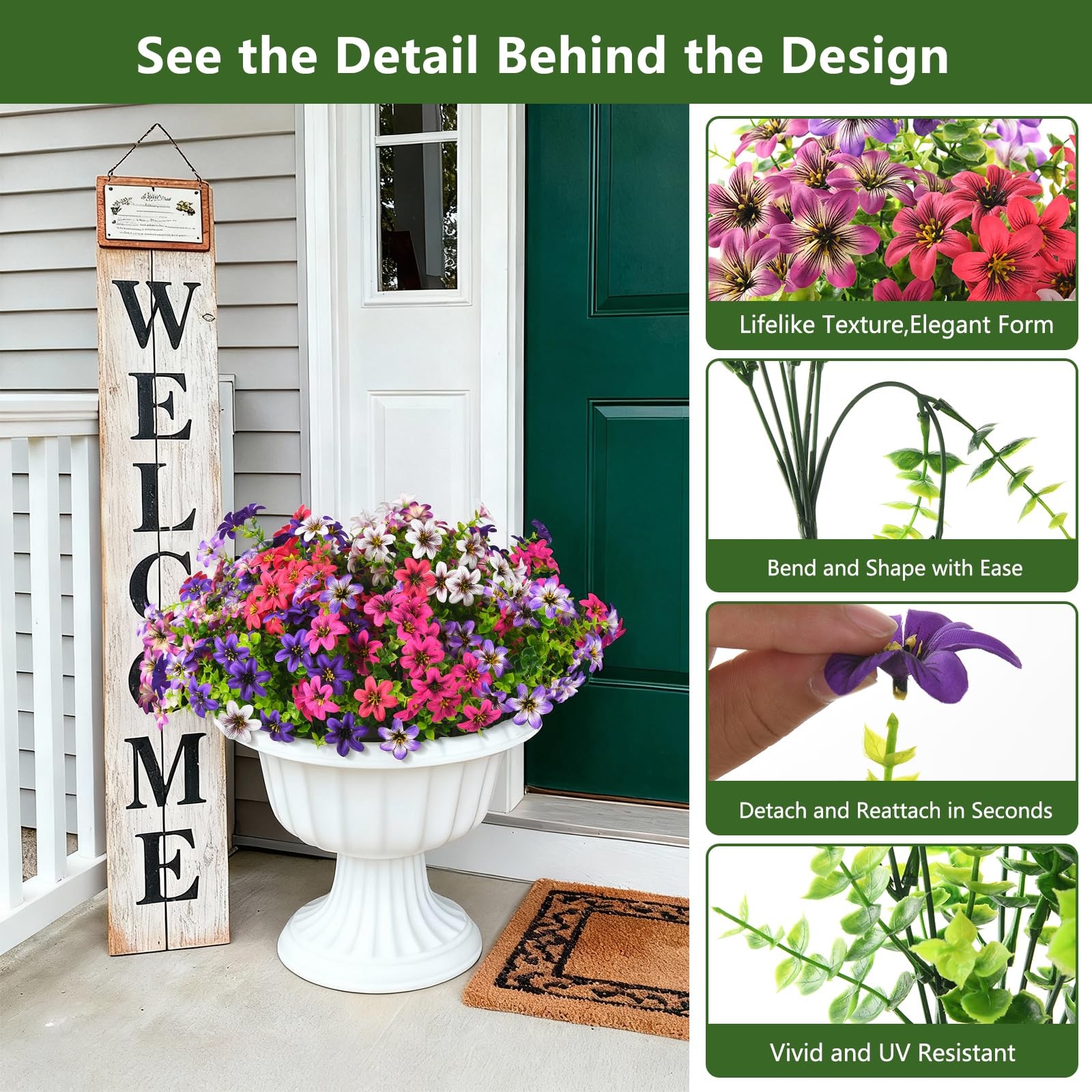Best Artificial Flowers for Outdoor Fake Plants Spring Decoration, 12 Bundles