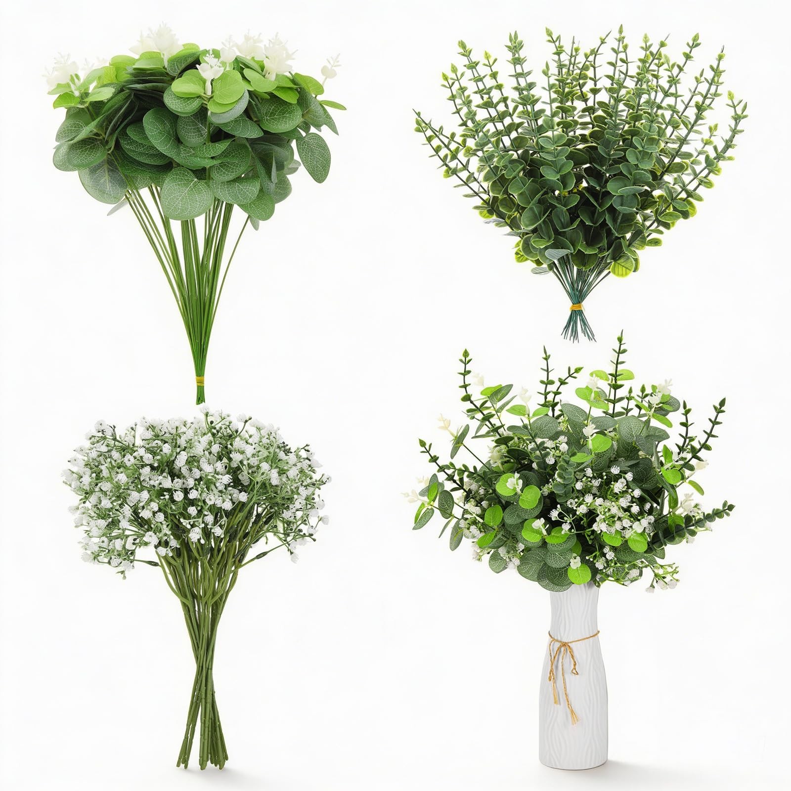 100 Pcs Mixed Artificial Eucalyptus Stems and Babys Breath Artificial Flowers…