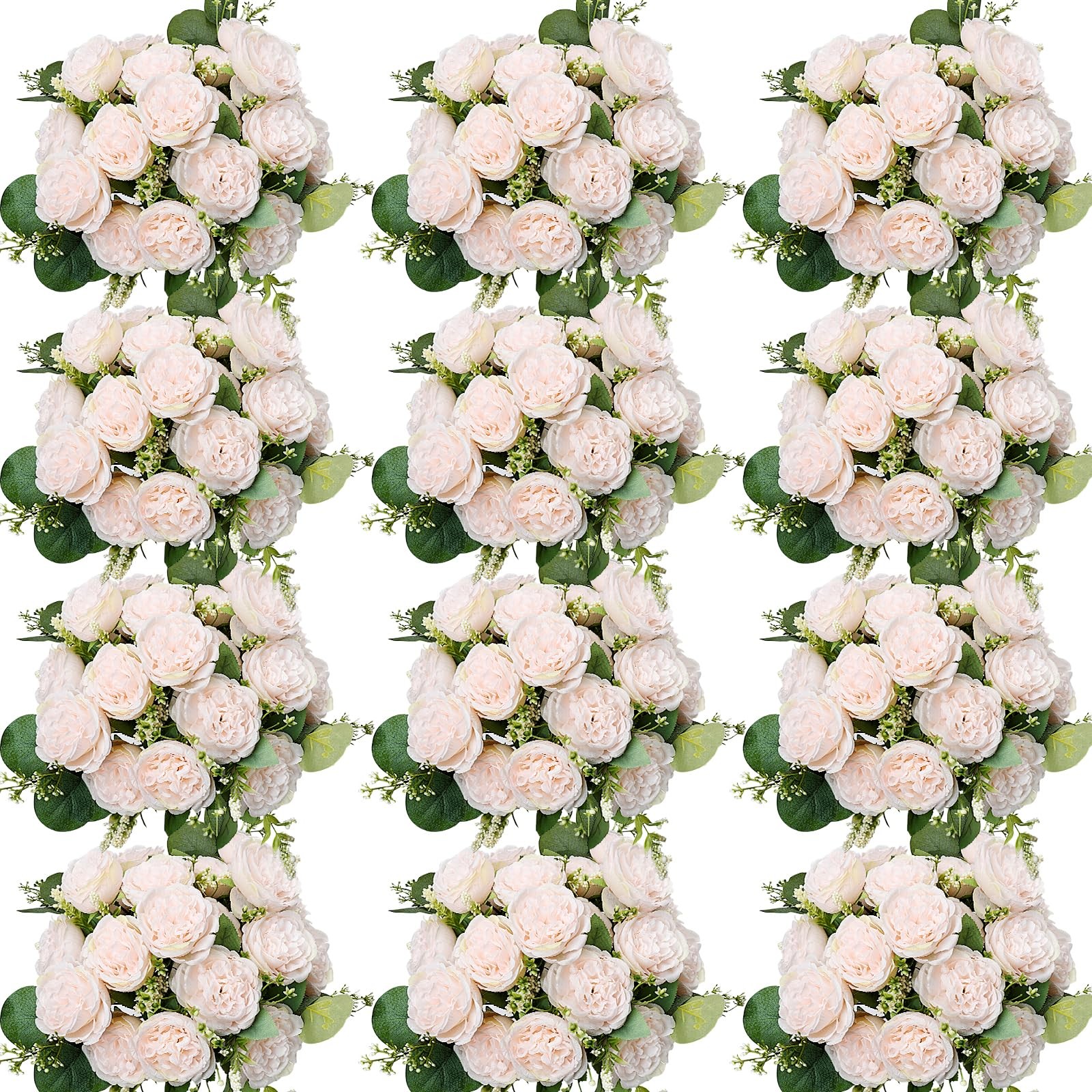 Peonies Artificial Flowers Bulk, 12 Bundles Fake Silk Peonies Faux Eucalyptus…