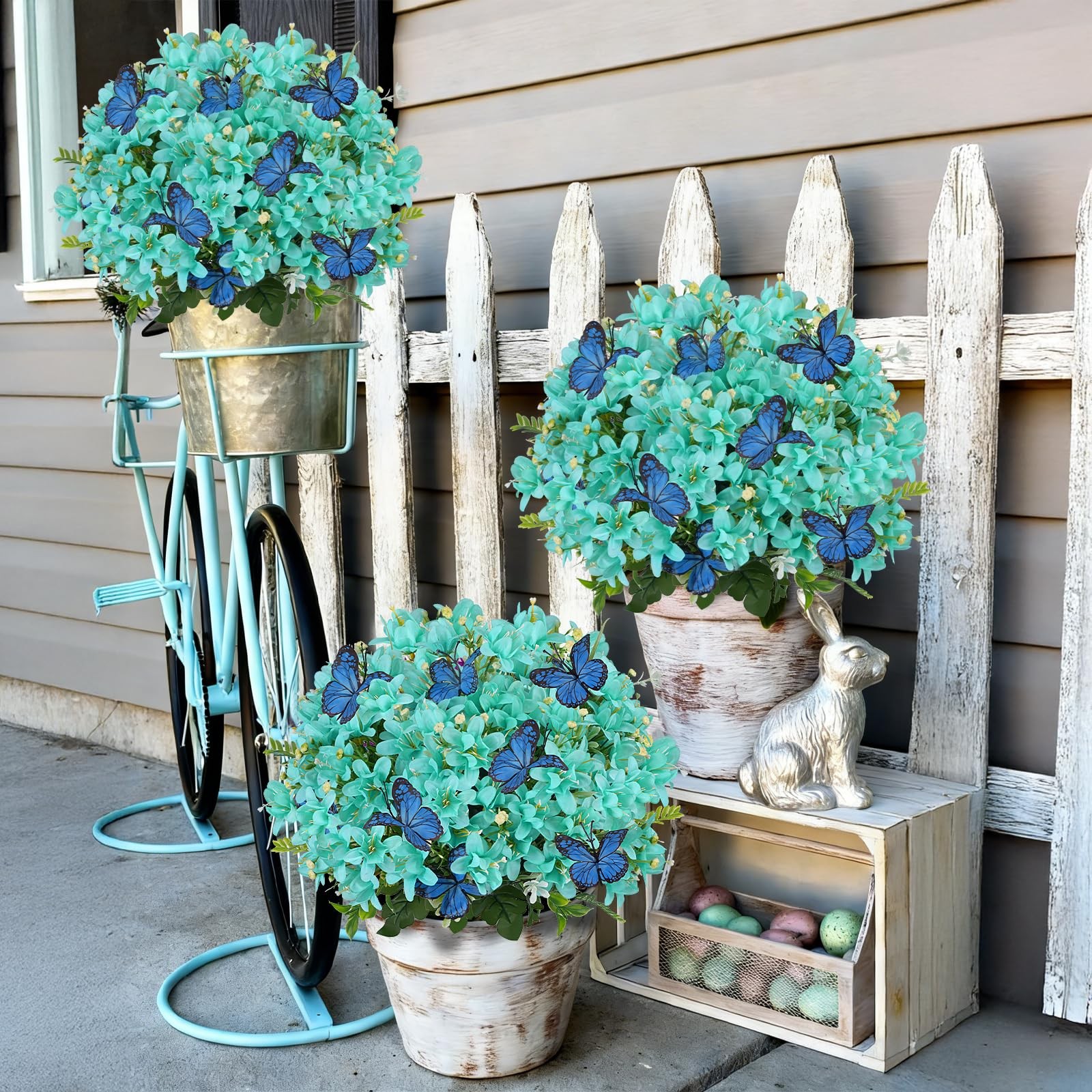 10 Bundles Artificial Daffodil Flowers, 17.7″ UV Resistant Teal Silk Flower A…