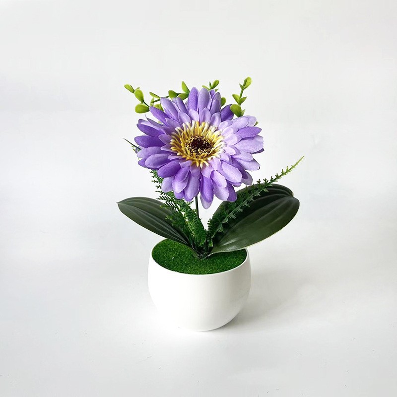 White Pot Faux Gerbera Daisy 19 cm Lifelike Plastic Flower Indoor Decor