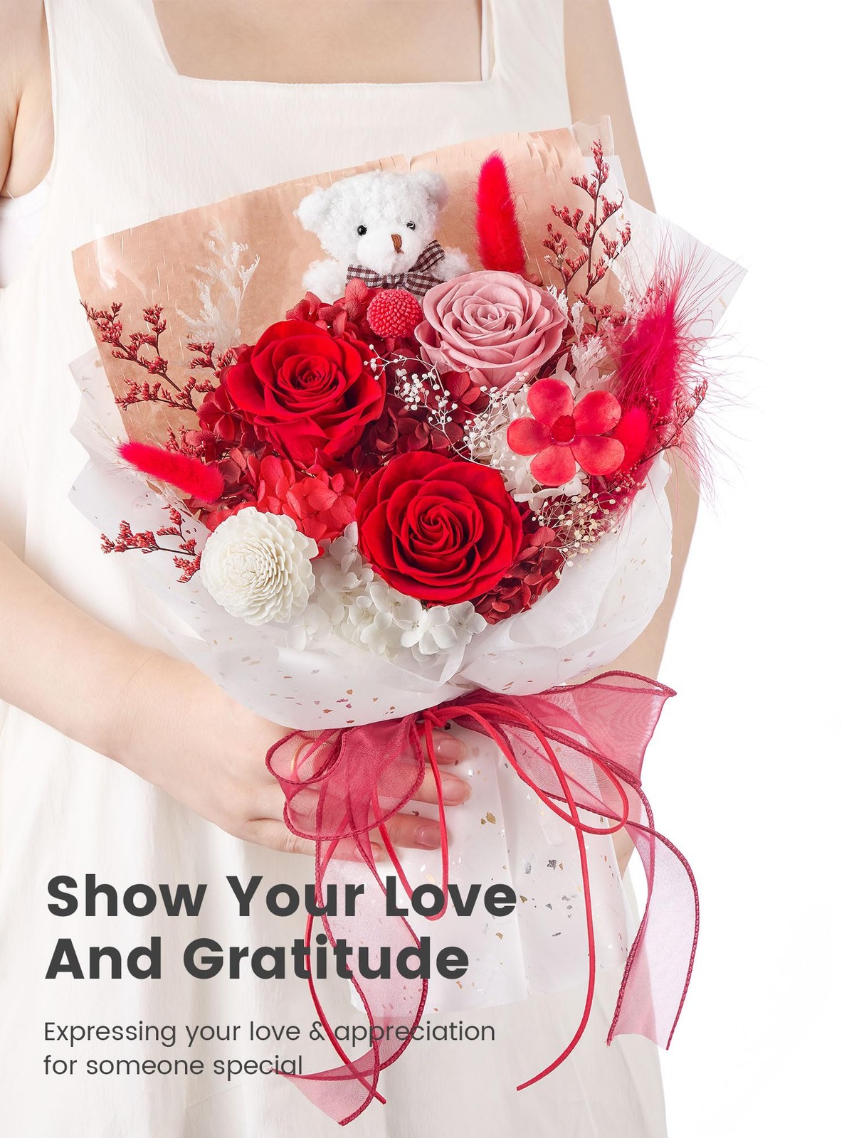 Forever Flower Bouquet Flowers for Delivery Prime Preserved Roses, Red